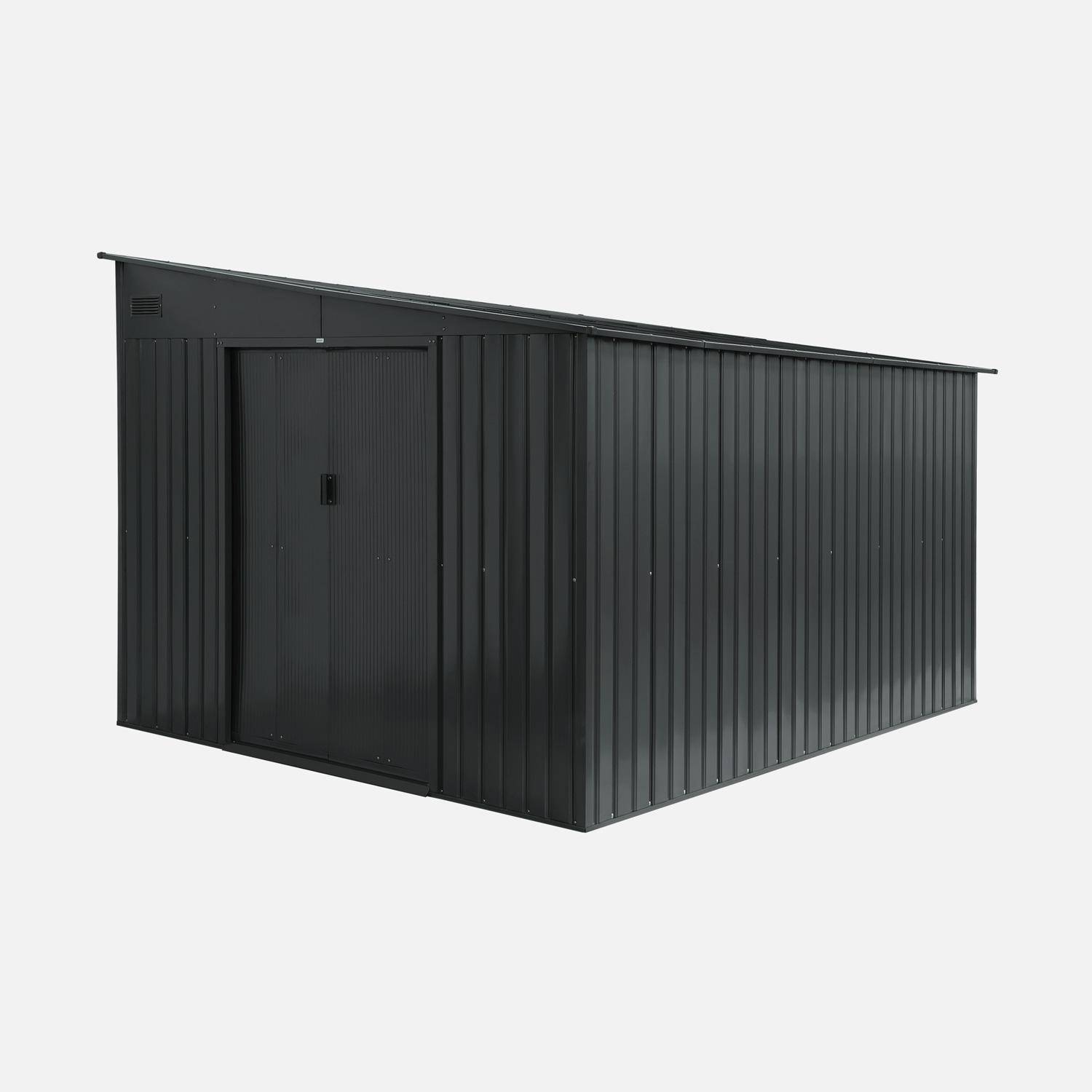 Steel garden shed 8.96 m² with anchoring kit anthracite lean to shed L 277.5 x W 322 x H 203 cm - Ornay,sweeek,Photo2