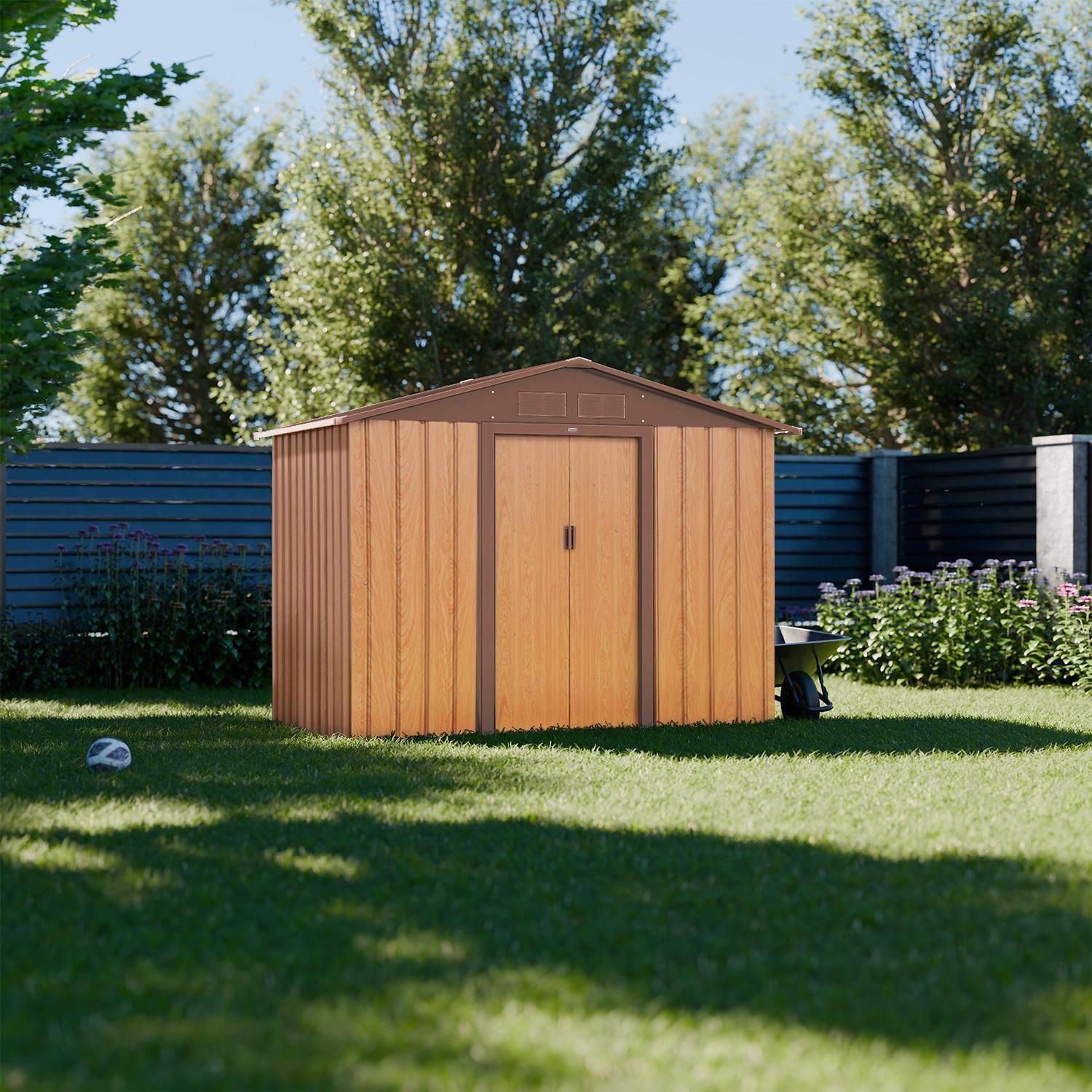 Cobertizo de jardín de 2,71m² con kit de anclaje, Houtland, Roble, 213x131x185 cm Photo2