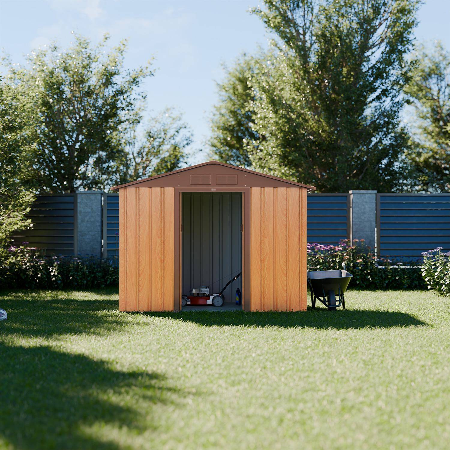 Cobertizo de jardín de 2,71m² con kit de anclaje, Houtland, Roble, 213x131x185 cm Photo1