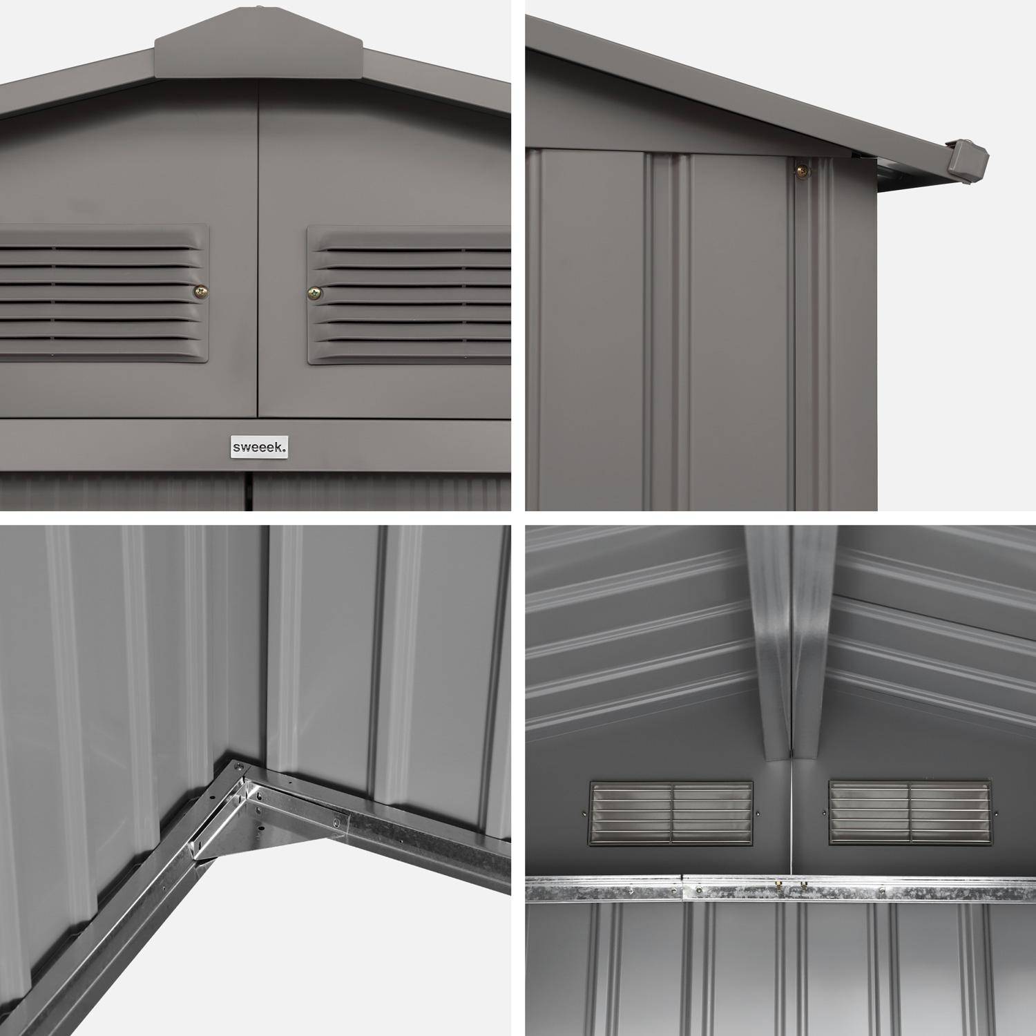 Abri de jardin en métal - Houtland, 2,71 m² beige - Cabane à outils avec double portes coulissantes, kit de fixation sol inclus, L 213 x P 131 x H 185cm,sweeek,Photo7