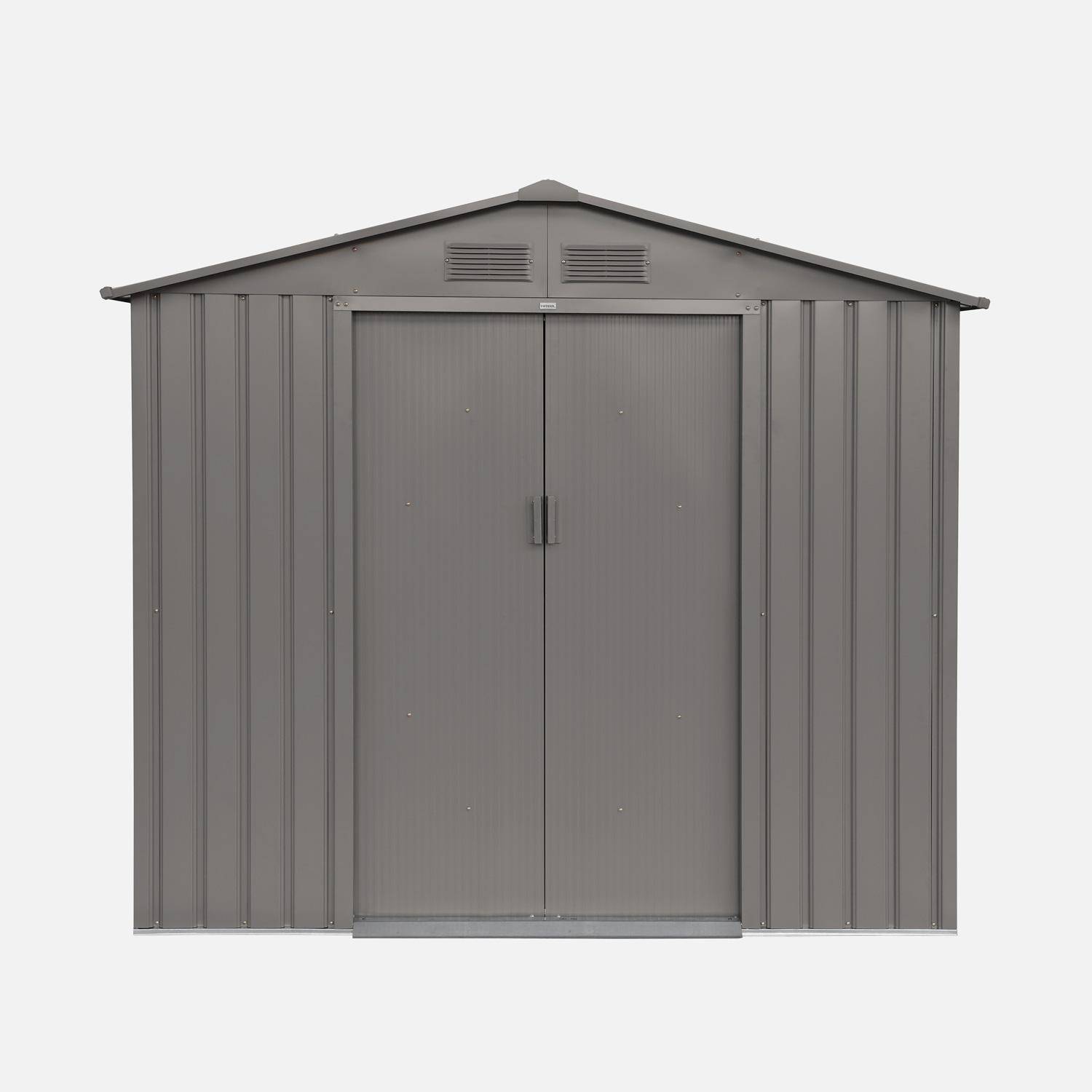 Abri de jardin en métal - Houtland, 2,71 m² beige - Cabane à outils avec double portes coulissantes, kit de fixation sol inclus, L 213 x P 131 x H 185cm Photo4