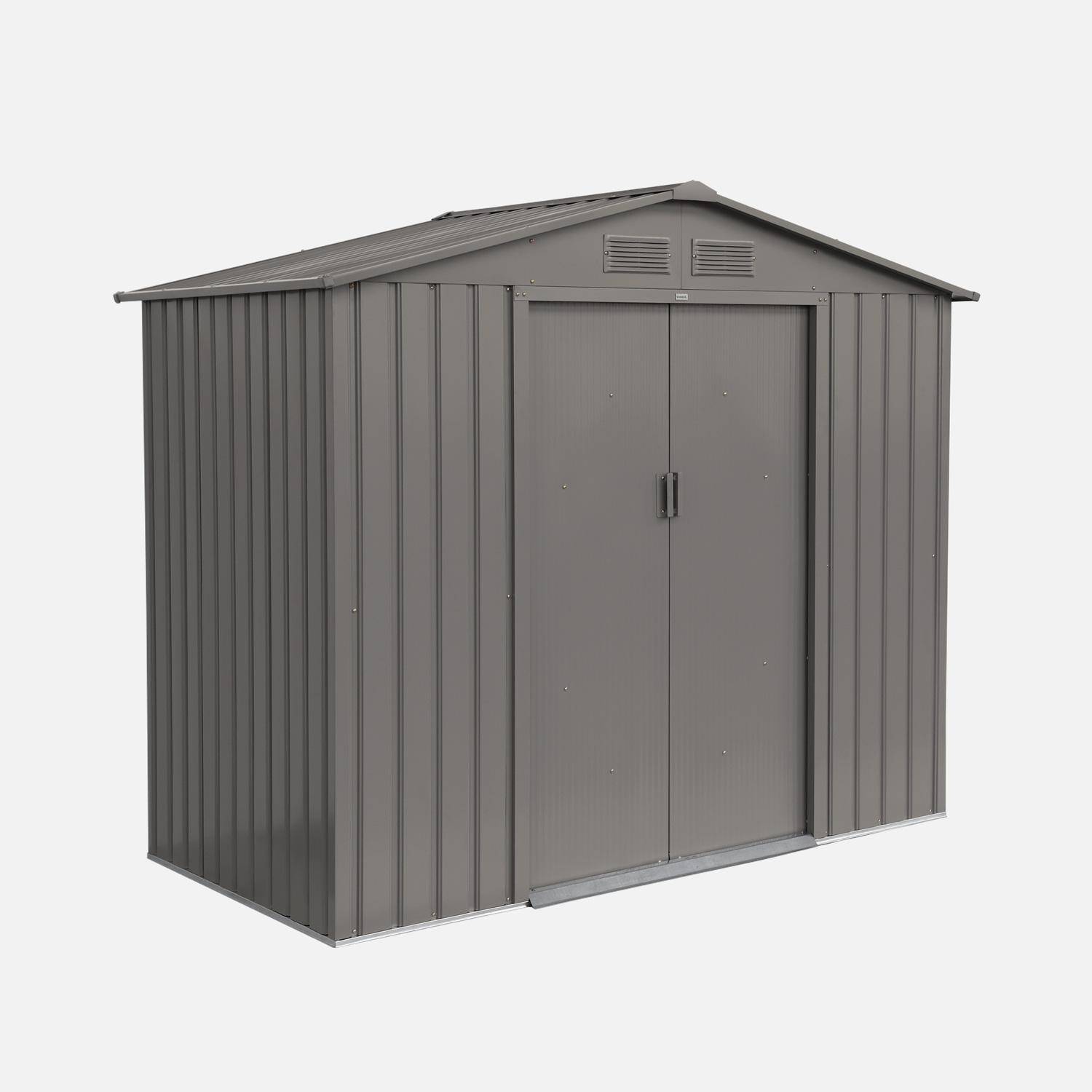 Abri de jardin en métal - Houtland, 2,71 m² beige - Cabane à outils avec double portes coulissantes, kit de fixation sol inclus, L 213 x P 131 x H 185cm Photo3