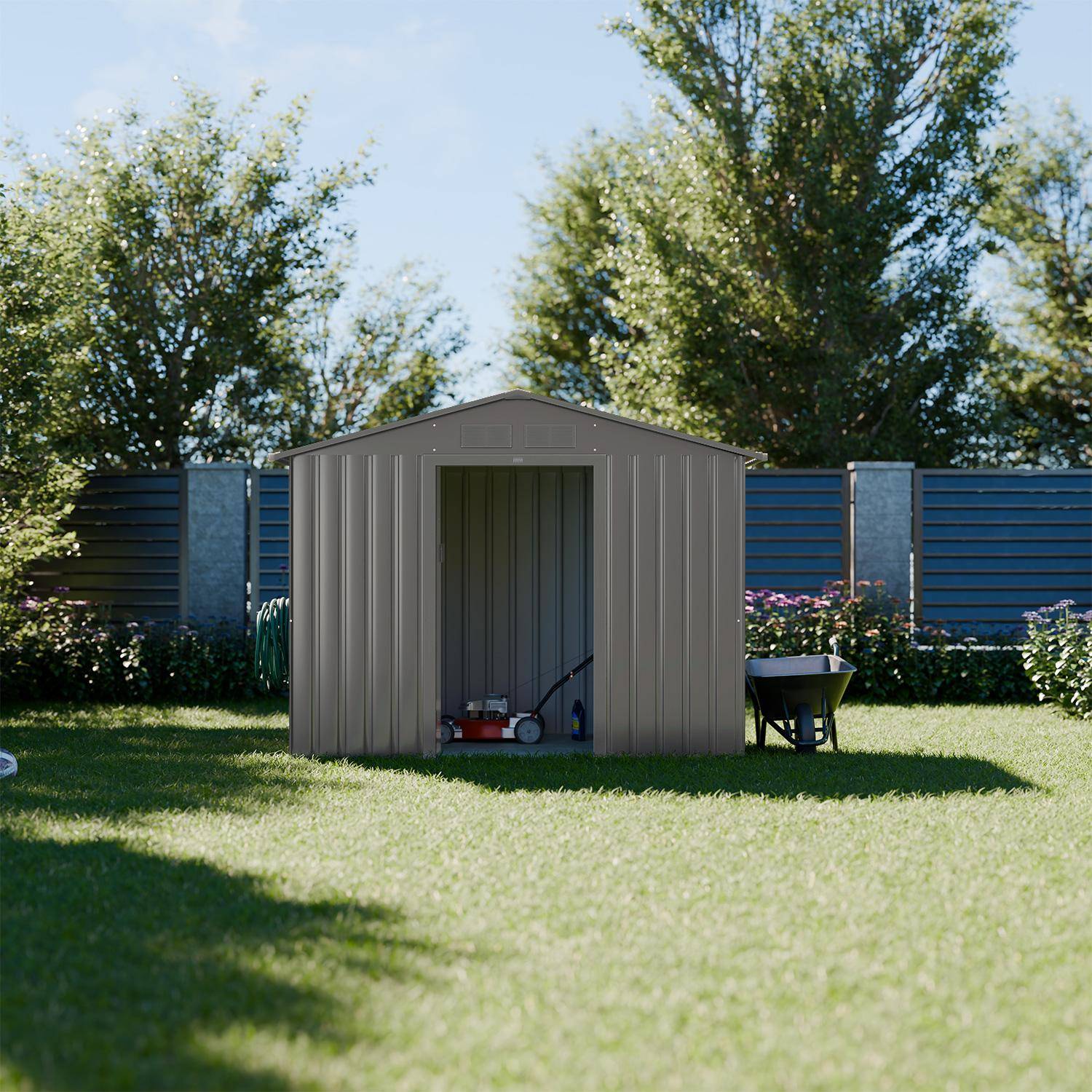 Abri de jardin en métal - Houtland, 2,71 m² beige - Cabane à outils avec double portes coulissantes, kit de fixation sol inclus, L 213 x P 131 x H 185cm Photo1
