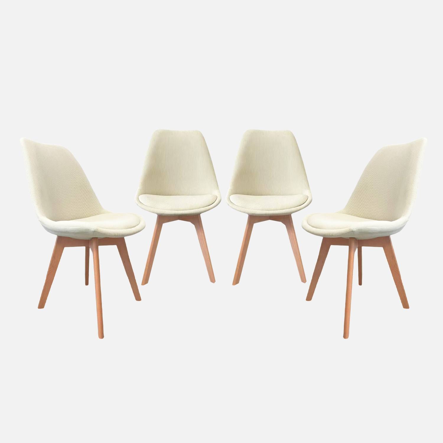 Lot de 4 chaises scandinaves velours côtelé blanc cassé