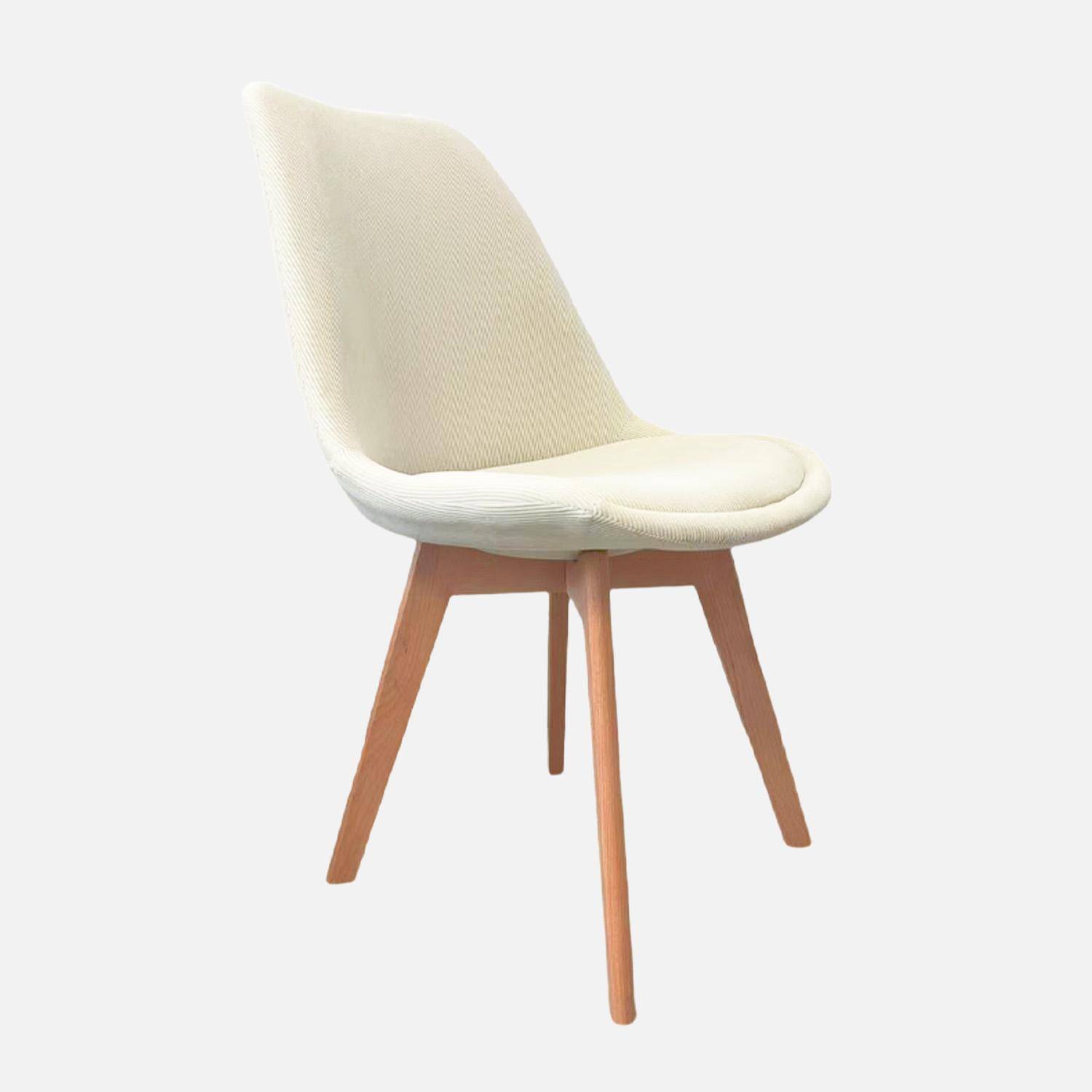 Lot de 4 chaises scandinaves revêtement velours côtelé blanc cassé, pieds bois de hêtre - Nils,sweeek,Photo2