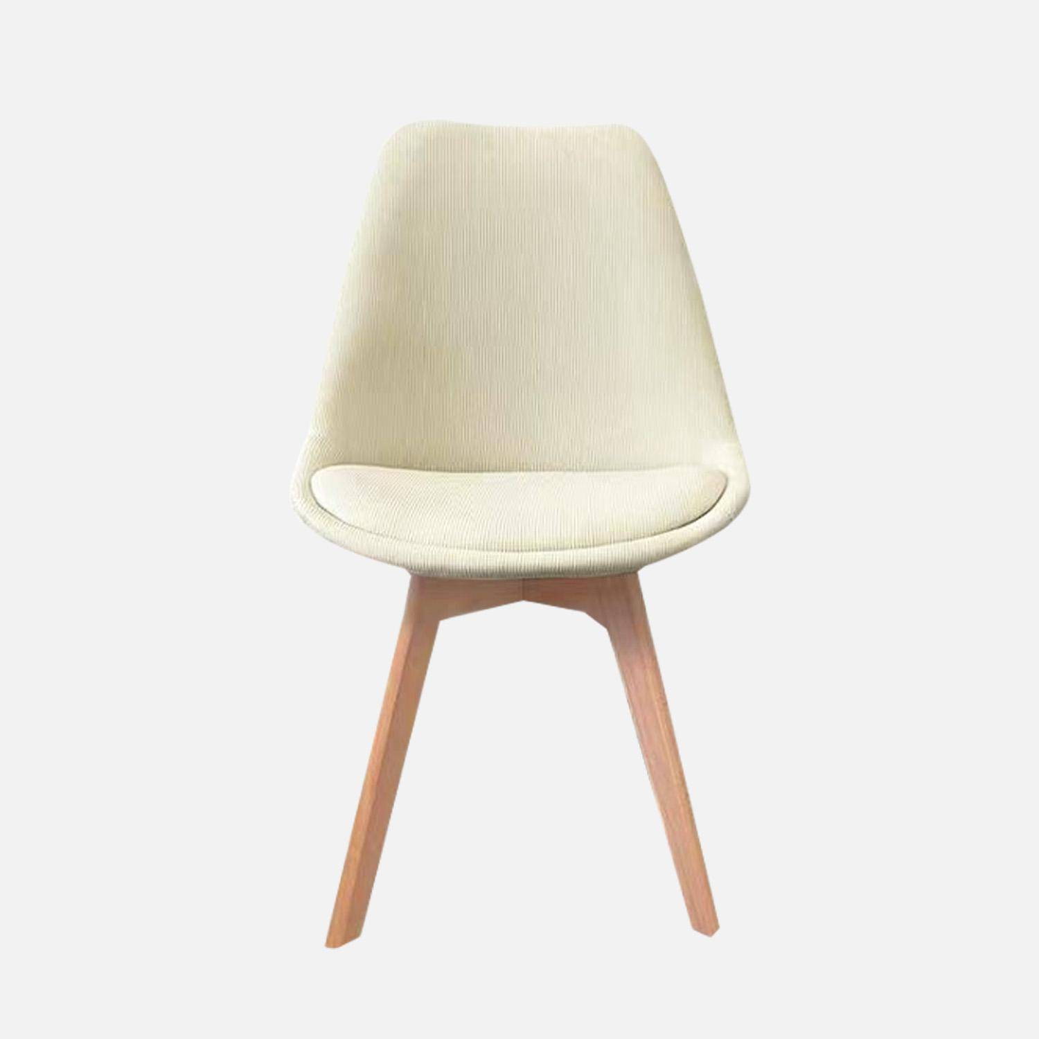 Lot de 4 chaises scandinaves revêtement velours côtelé blanc cassé, pieds bois de hêtre - Nils,sweeek,Photo3