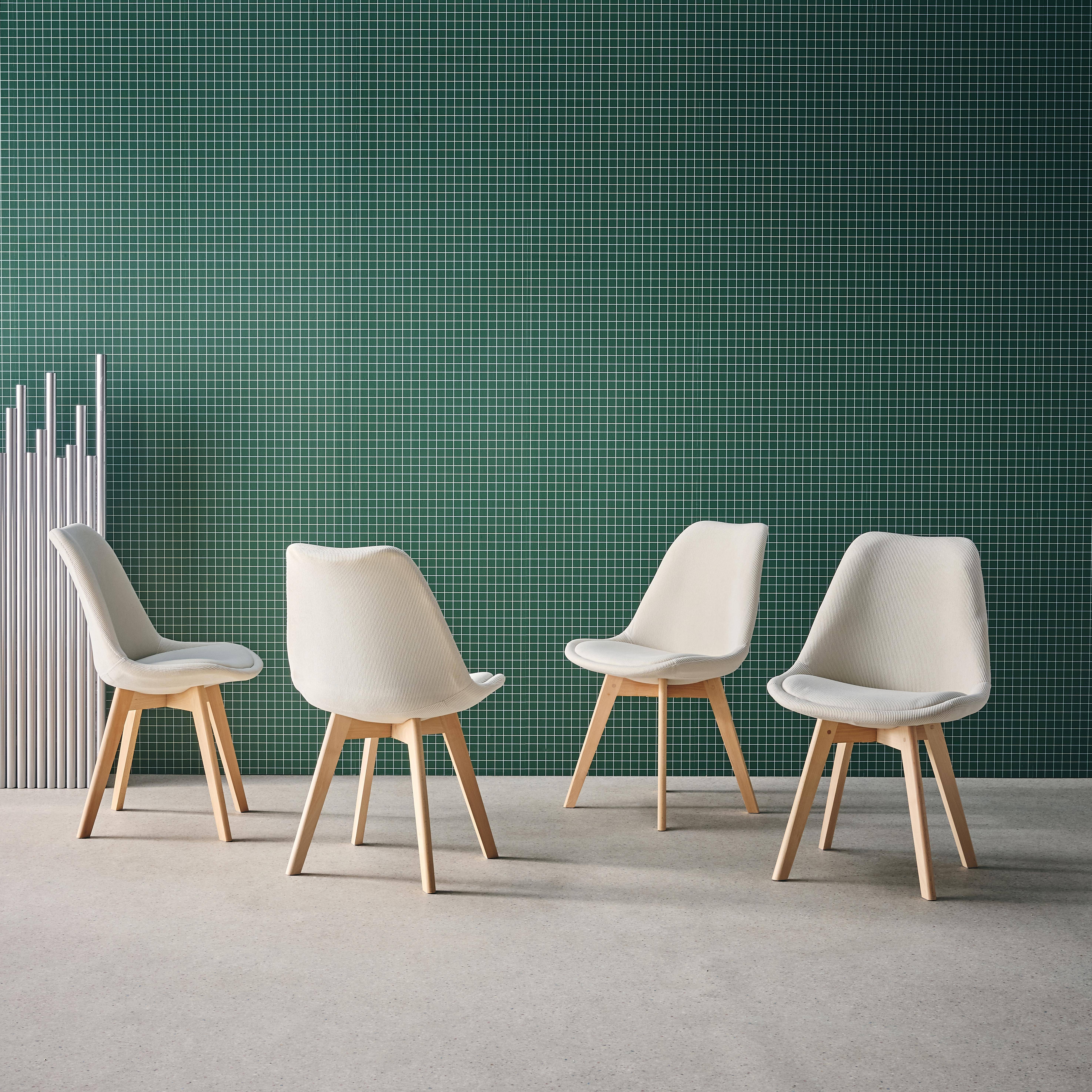 4er-Set skandinavische Stühle mit Cordbezug, antikweiß, Beine aus Buchenholz - Nils,sweeek,Photo2