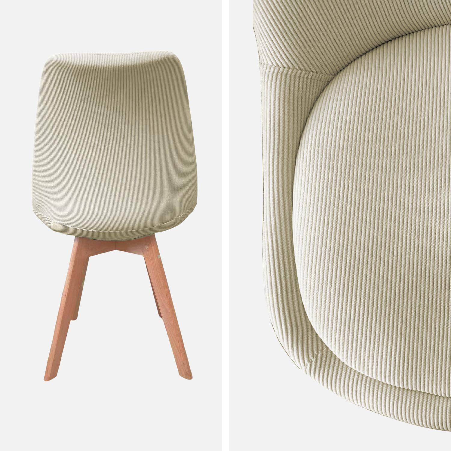Lot de 4 chaises scandinaves revêtement velours côtelé blanc cassé, pieds bois de hêtre - Nils Photo4
