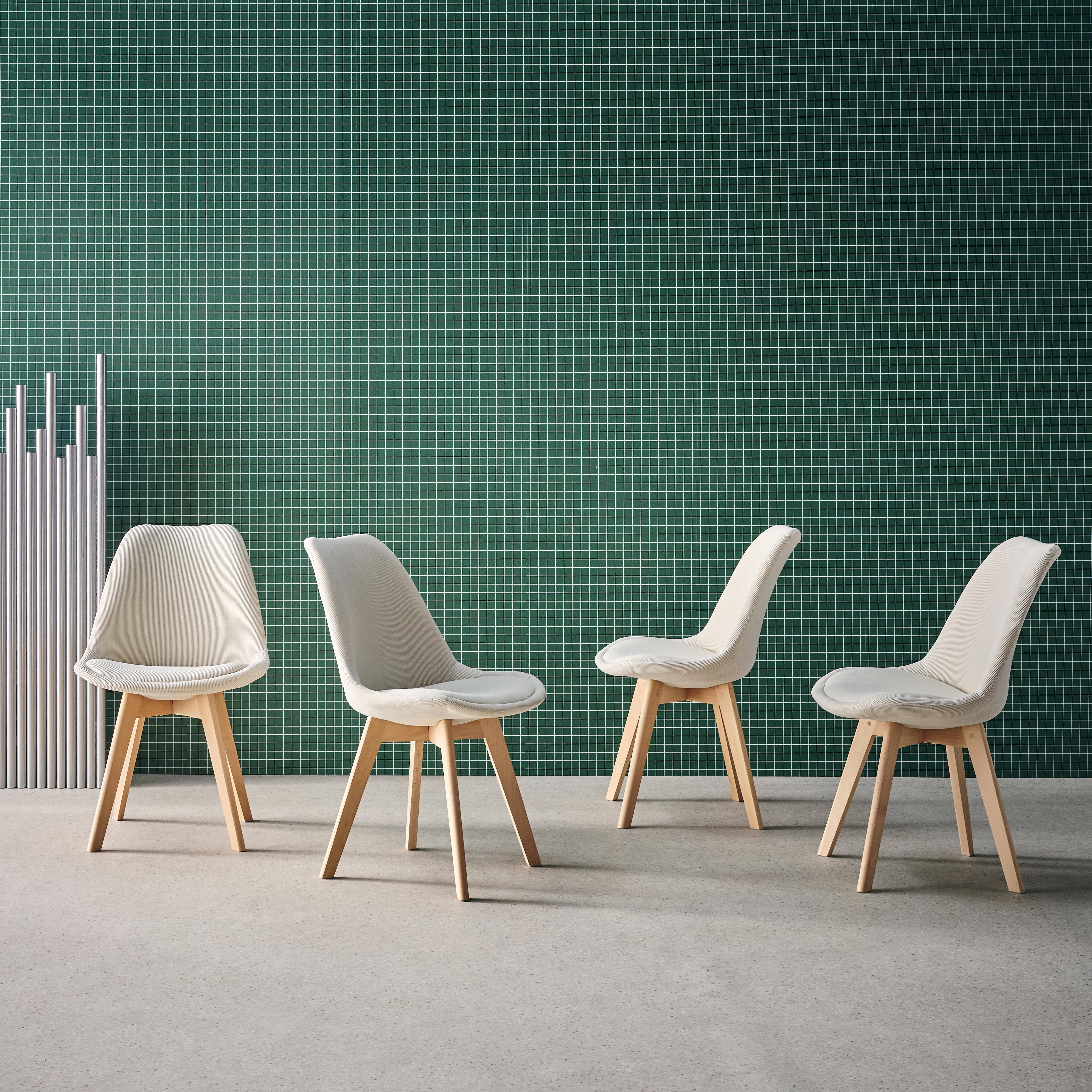 4er-Set skandinavische Stühle mit Cordbezug, antikweiß, Beine aus Buchenholz - Nils,sweeek,Photo1