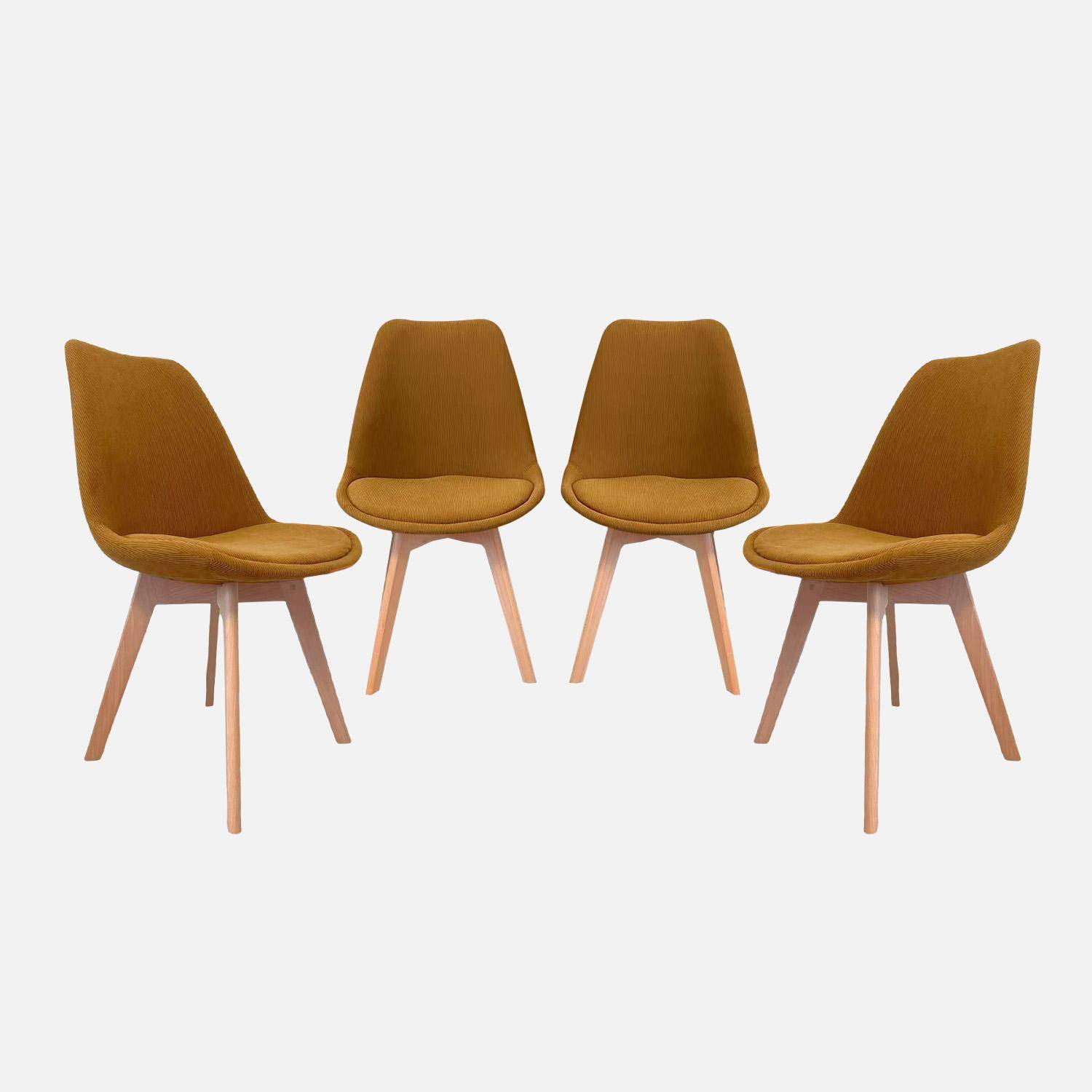 Lot de 4 chaises scandinaves revêtement velours côtelé ocre, pieds bois de hêtre - Nils,sweeek,Photo1