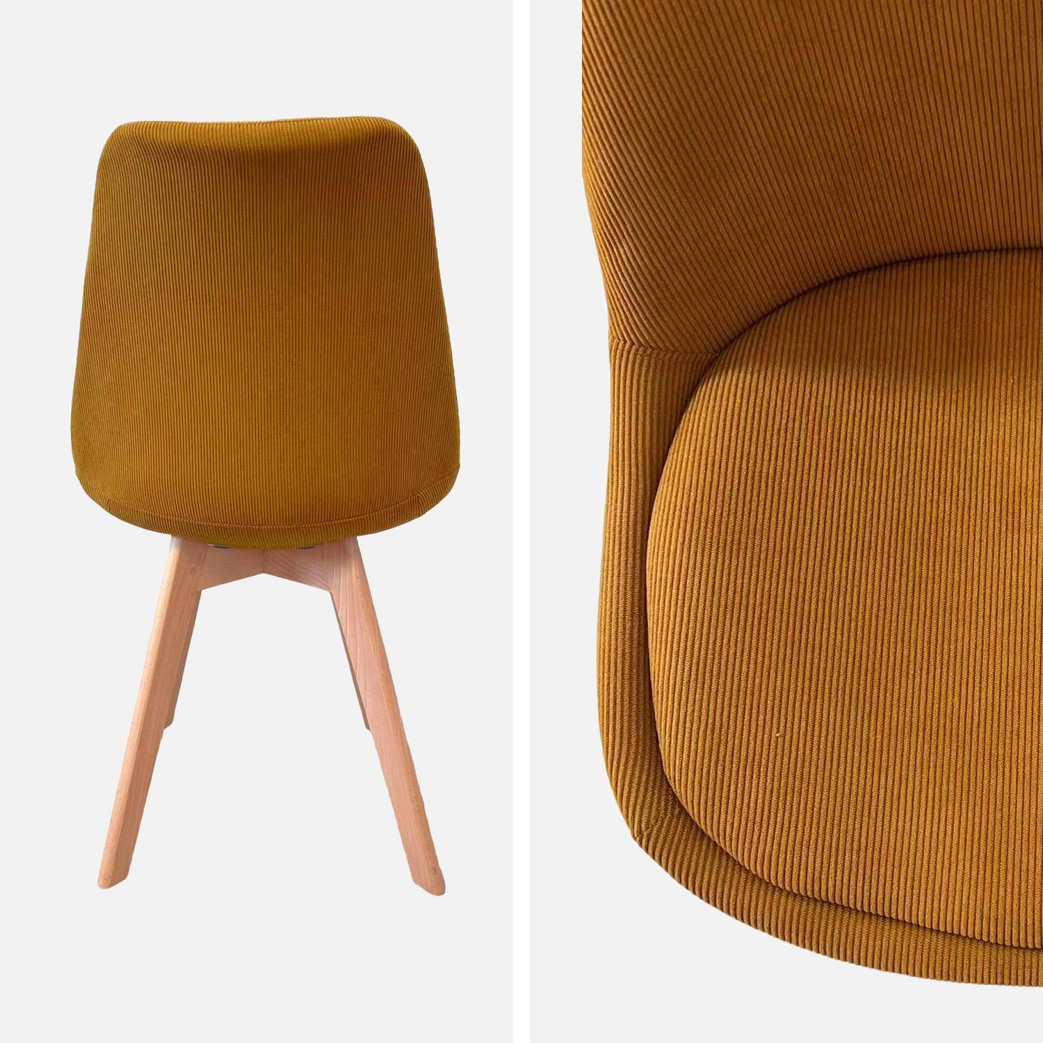 Lot de 4 chaises scandinaves revêtement velours côtelé ocre, pieds bois de hêtre - Nils Photo4