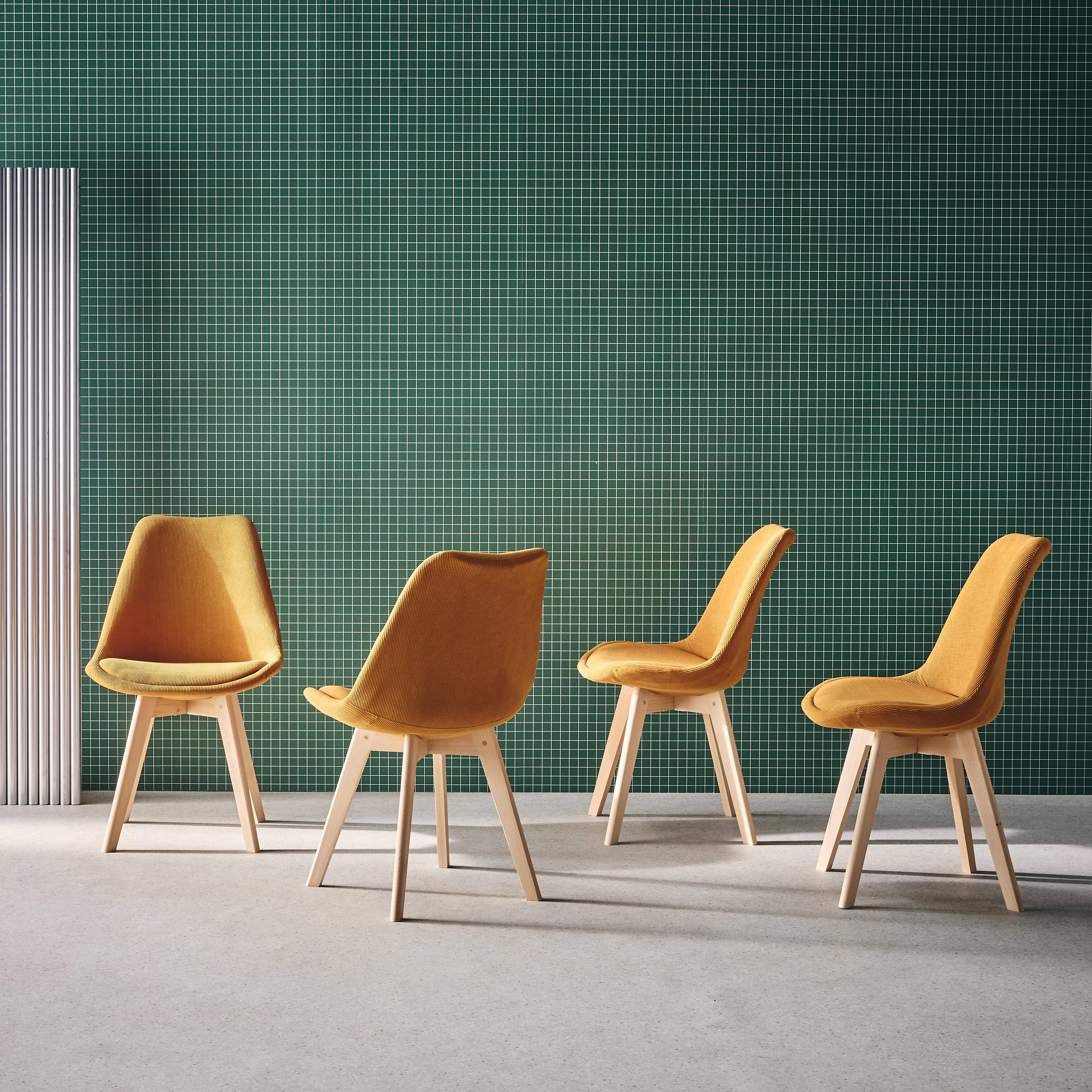 4er-Set skandinavische Stühle mit Cordbezug, ocker, Beine aus Buchenholz - Nils,sweeek,Photo2