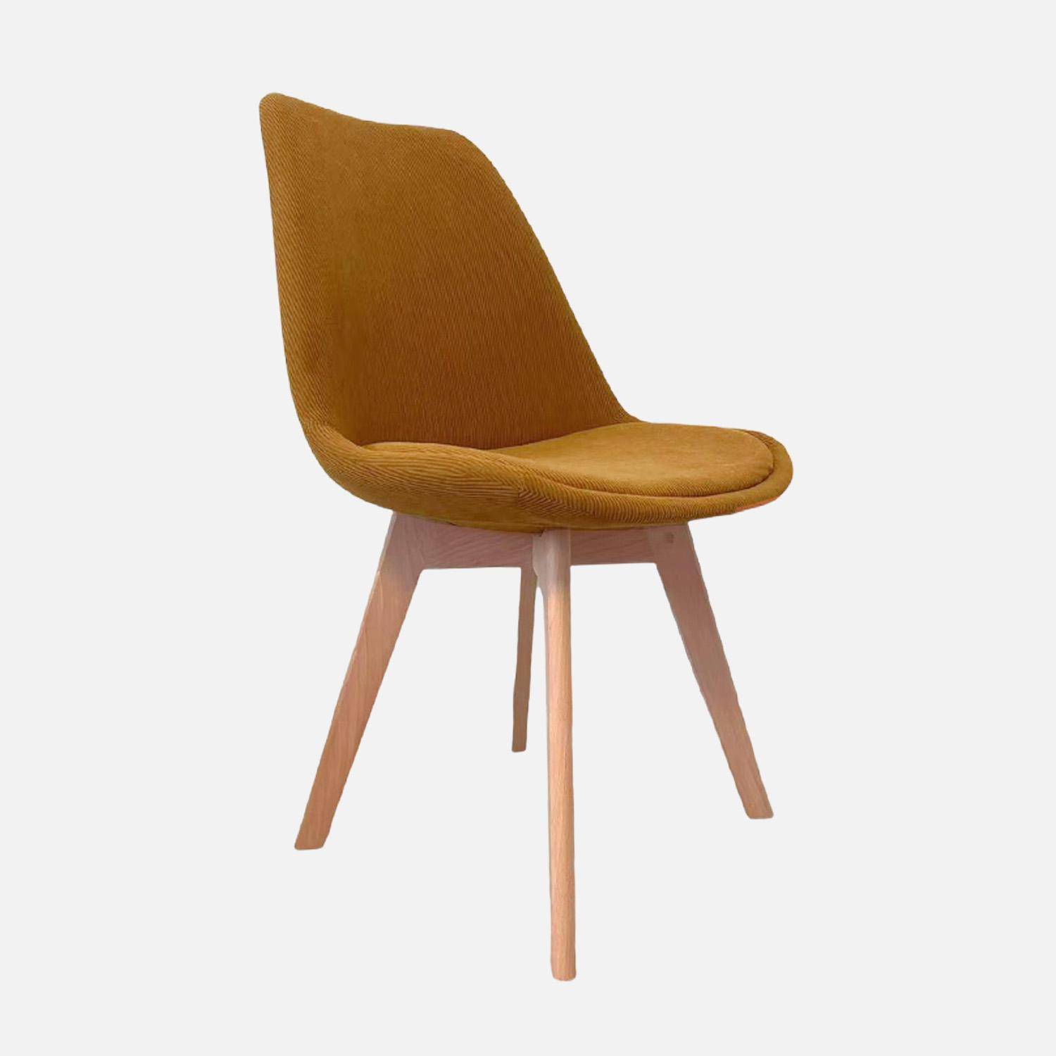 Lot de 4 chaises scandinaves revêtement velours côtelé ocre, pieds bois de hêtre - Nils Photo2