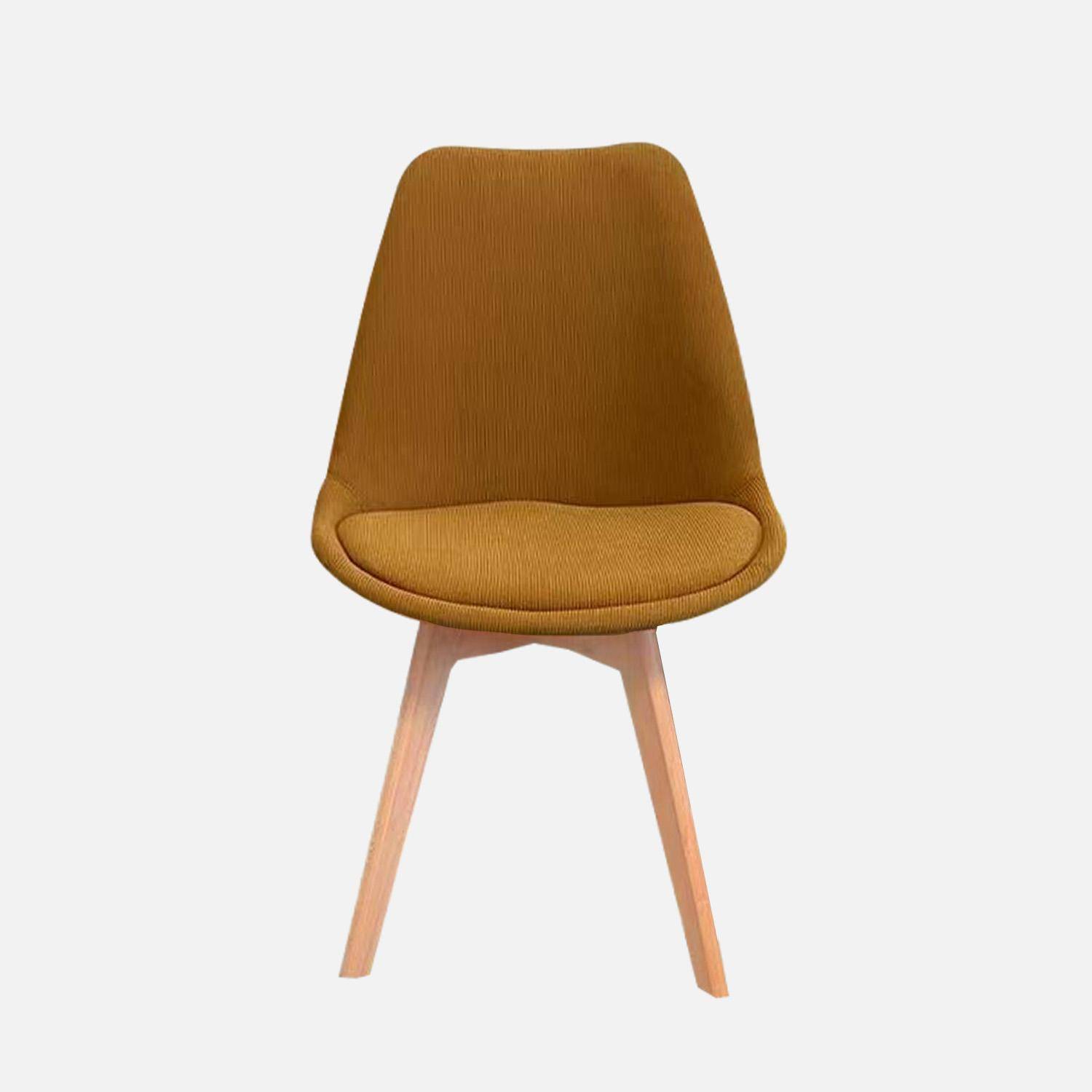 Lot de 4 chaises scandinaves revêtement velours côtelé ocre, pieds bois de hêtre - Nils Photo3