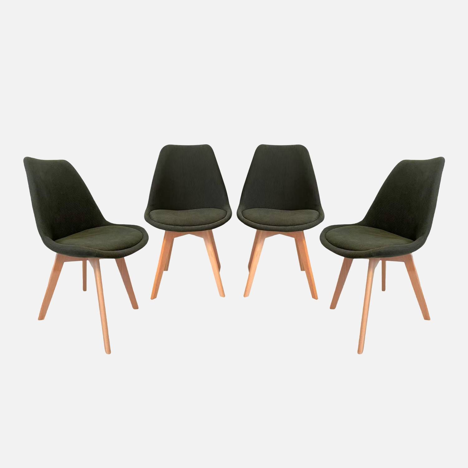 Lot de 4 chaises scandinaves velours côtelé kaki