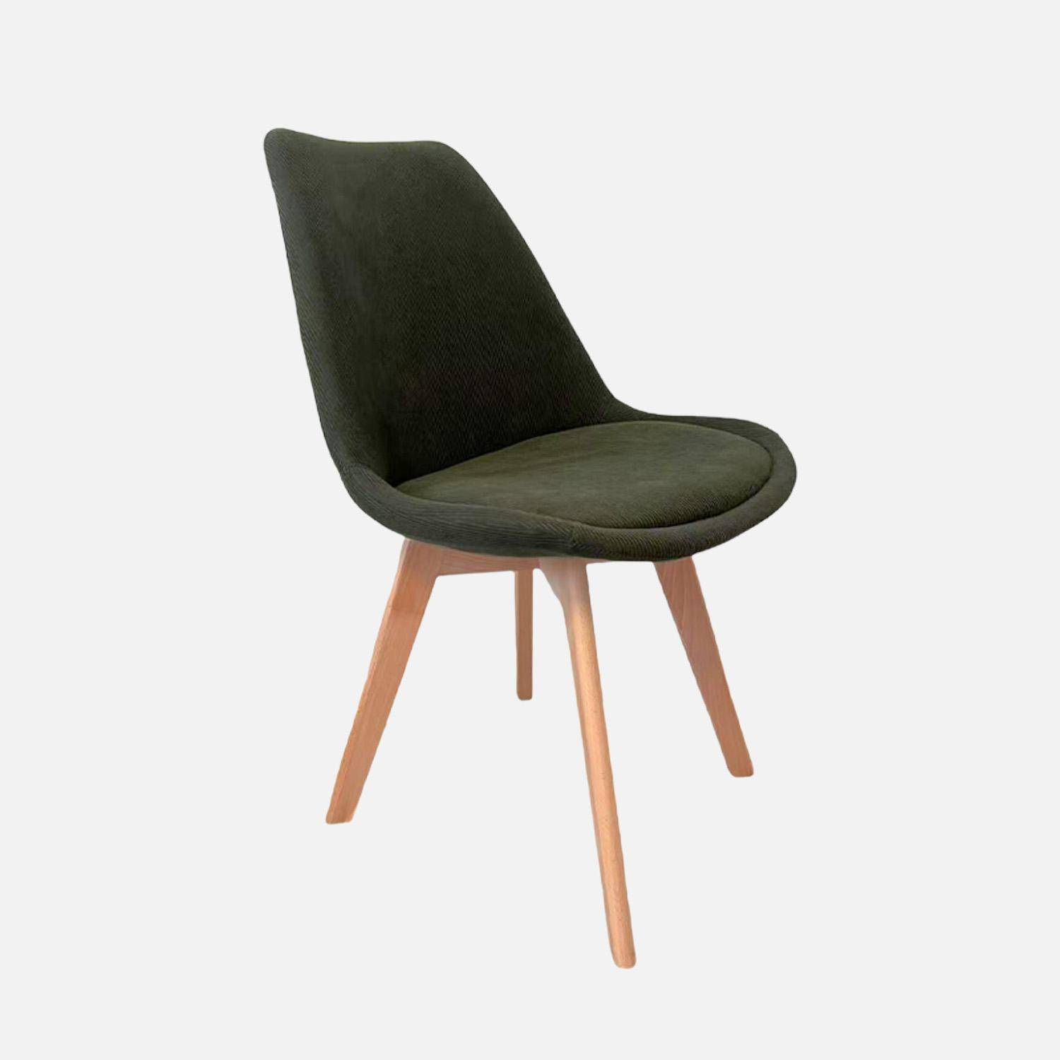 Lot de 4 chaises scandinaves revêtement velours côtelé kaki, pieds bois de hêtre - Nils Photo2