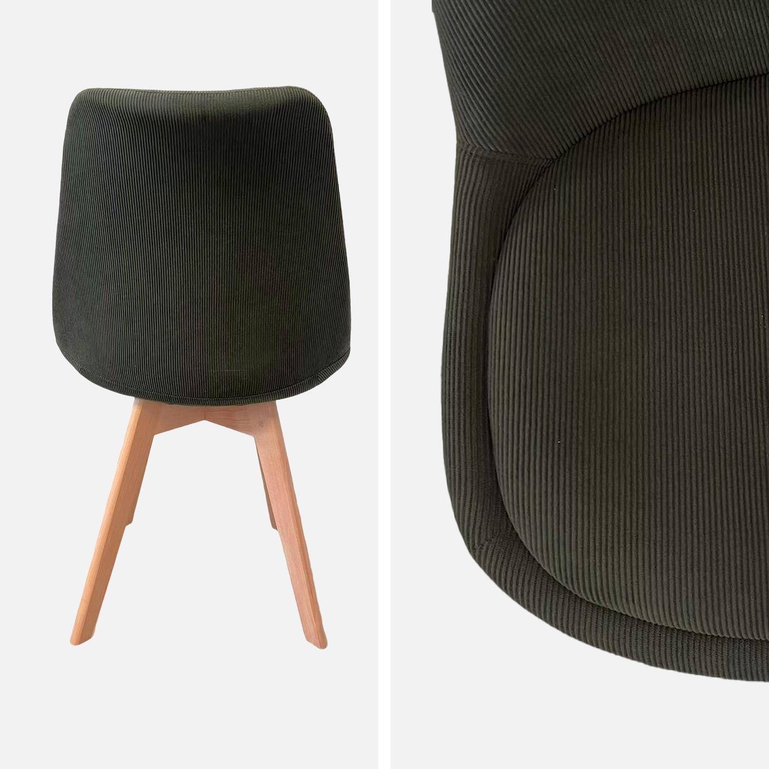 Lot de 4 chaises scandinaves revêtement velours côtelé kaki, pieds bois de hêtre - Nils Photo4