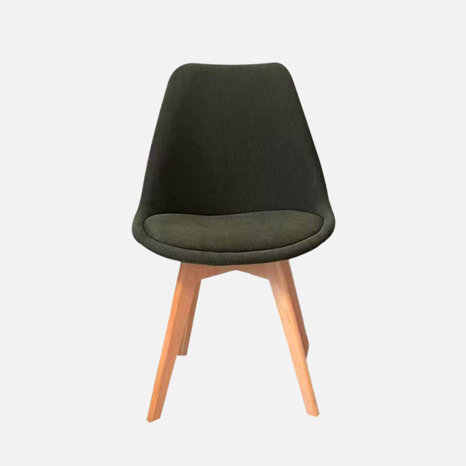 Lot de 4 chaises scandinaves revêtement velours côtelé kaki, pieds bois de hêtre - Nils Photo3