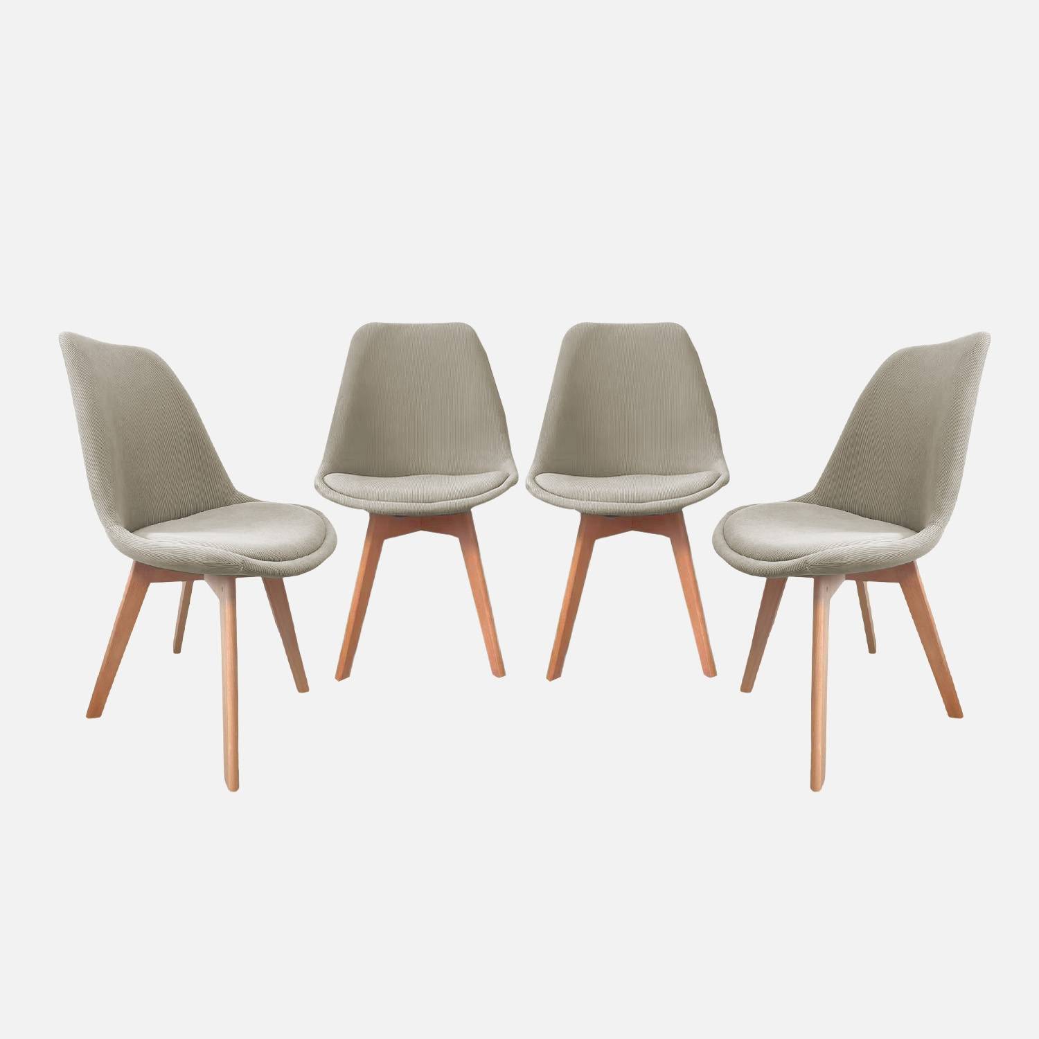 Lot de 4 chaises scandinaves velours côtelé gris clair