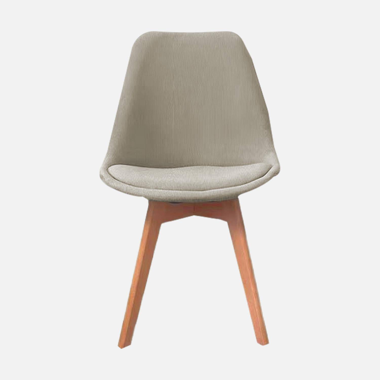 Lot de 4 chaises scandinaves revêtement velours côtelé gris clair, pieds bois de hêtre - Nils,sweeek,Photo3