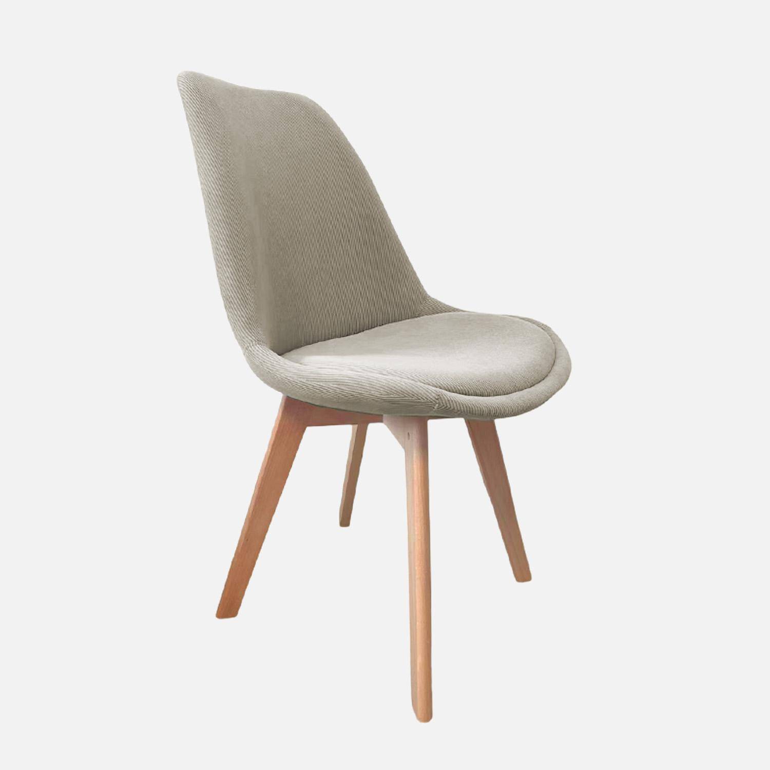 Lot de 4 chaises scandinaves revêtement velours côtelé gris clair, pieds bois de hêtre - Nils Photo2