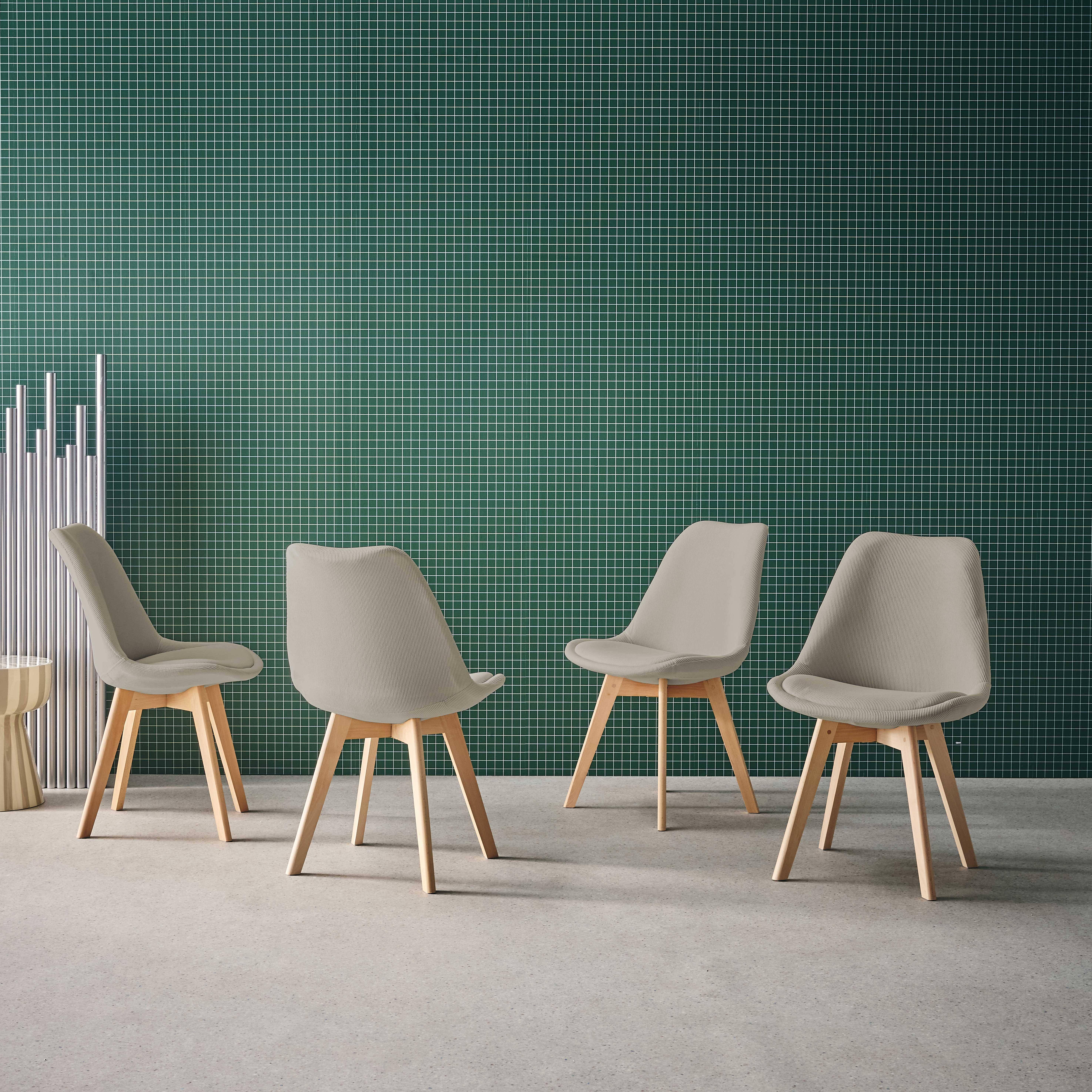 4er-Set skandinavische Stühle mit Cordbezug, hellgrau, Beine aus Buchenholz - Nils Photo2