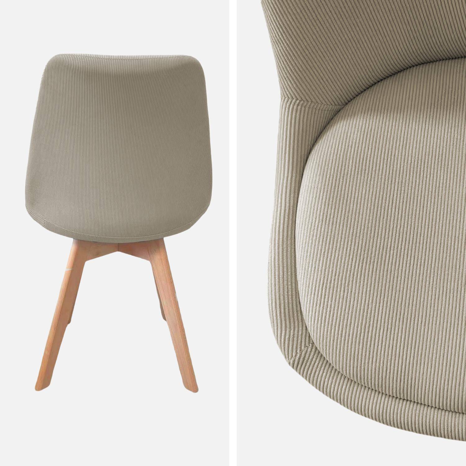 Lot de 4 chaises scandinaves revêtement velours côtelé gris clair, pieds bois de hêtre - Nils,sweeek,Photo4