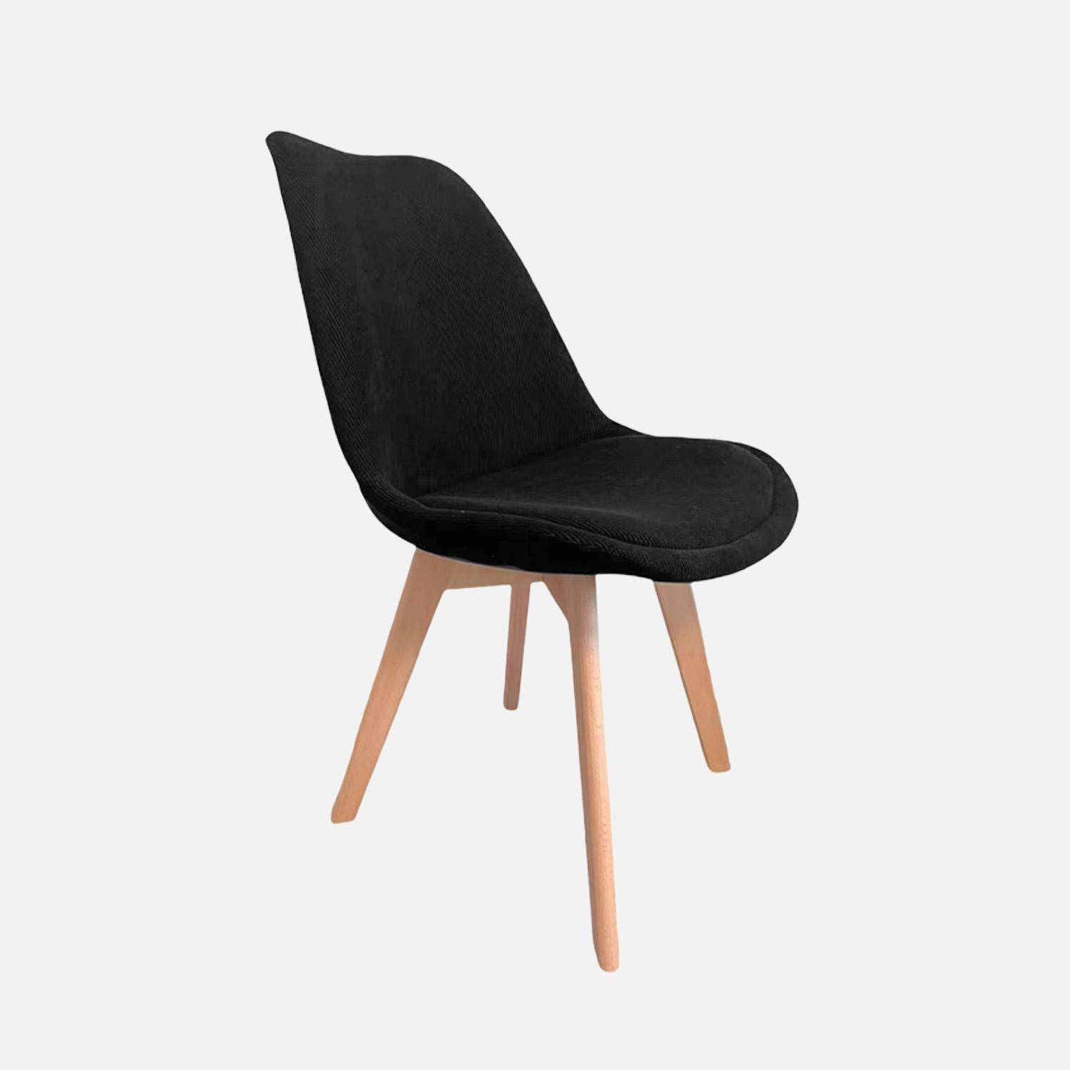 Lot de 4 chaises scandinaves revêtement velours côtelé noir, pieds bois de hêtre - Nils Photo2