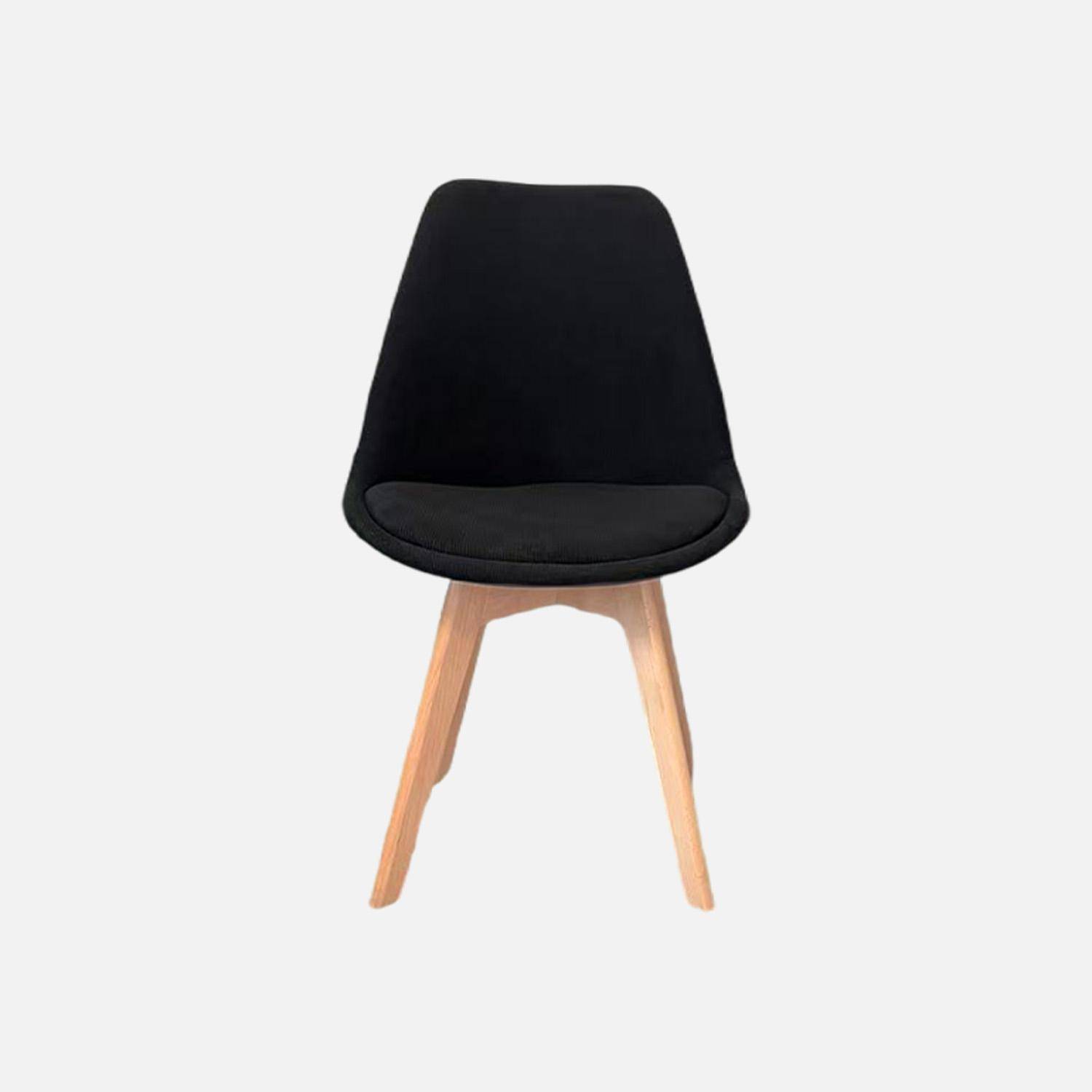 Lot de 4 chaises scandinaves revêtement velours côtelé noir, pieds bois de hêtre - Nils Photo3