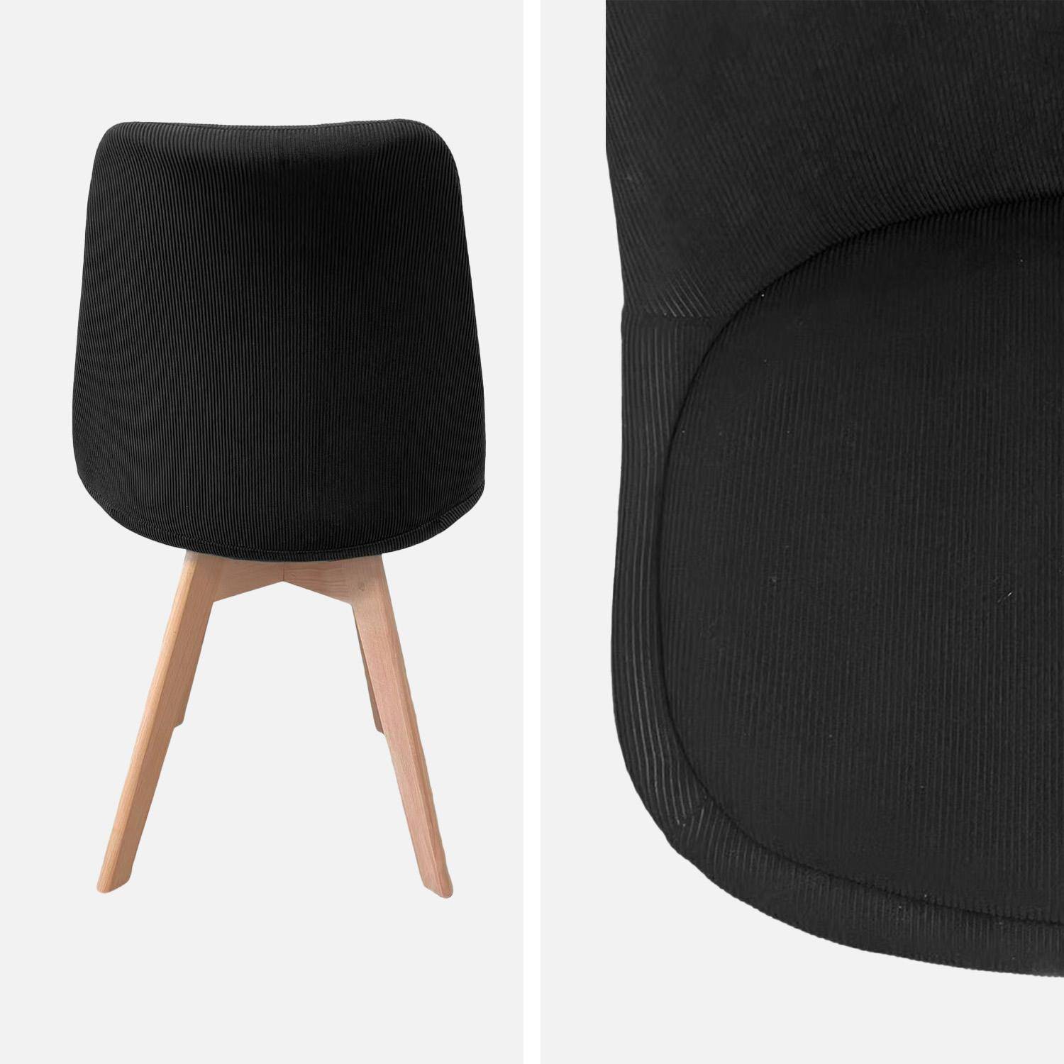 Lot de 4 chaises scandinaves revêtement velours côtelé noir, pieds bois de hêtre - Nils Photo4