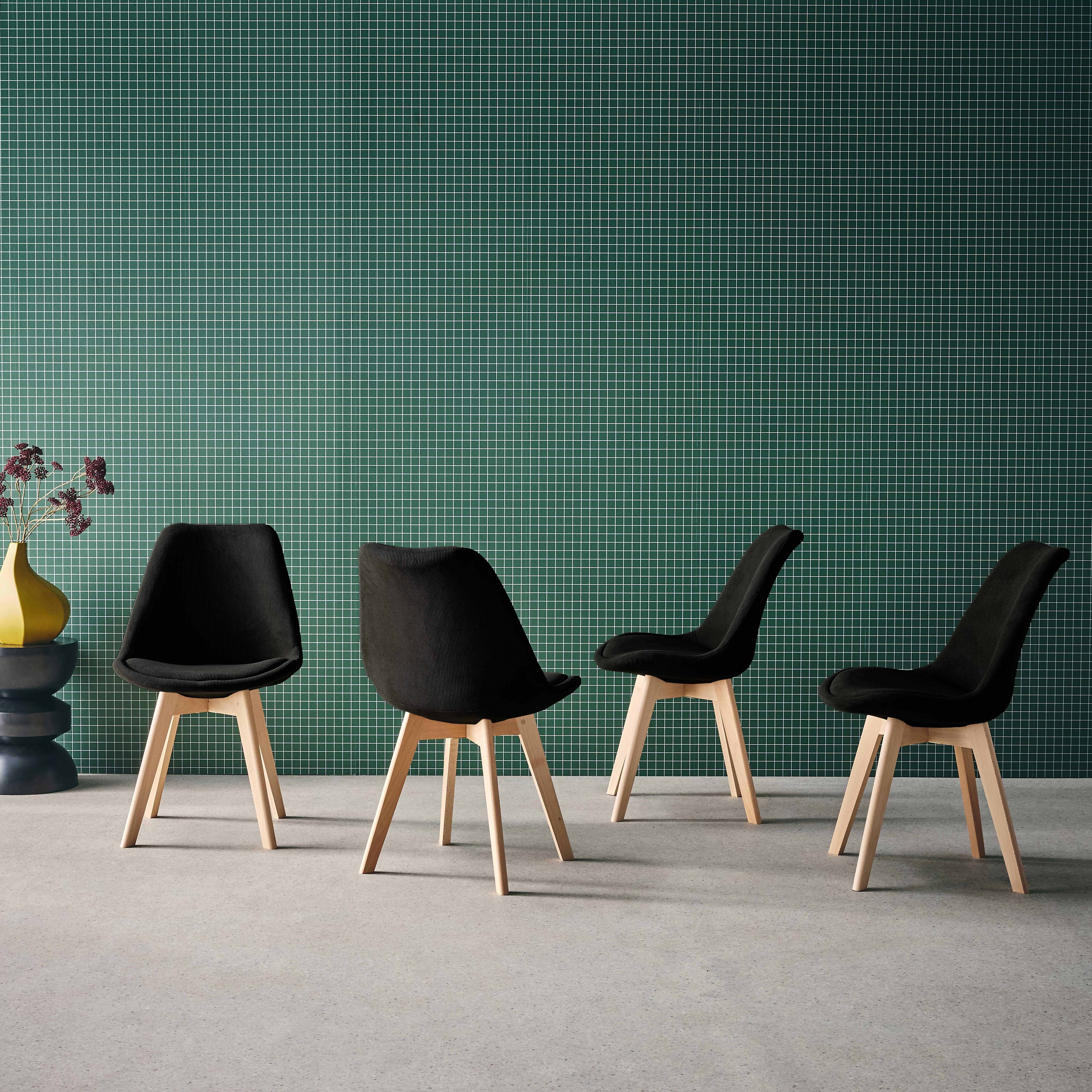 4er-Set skandinavische Stühle mit Cordbezug, schwarz, Beine aus Buchenholz - Nils,sweeek,Photo2