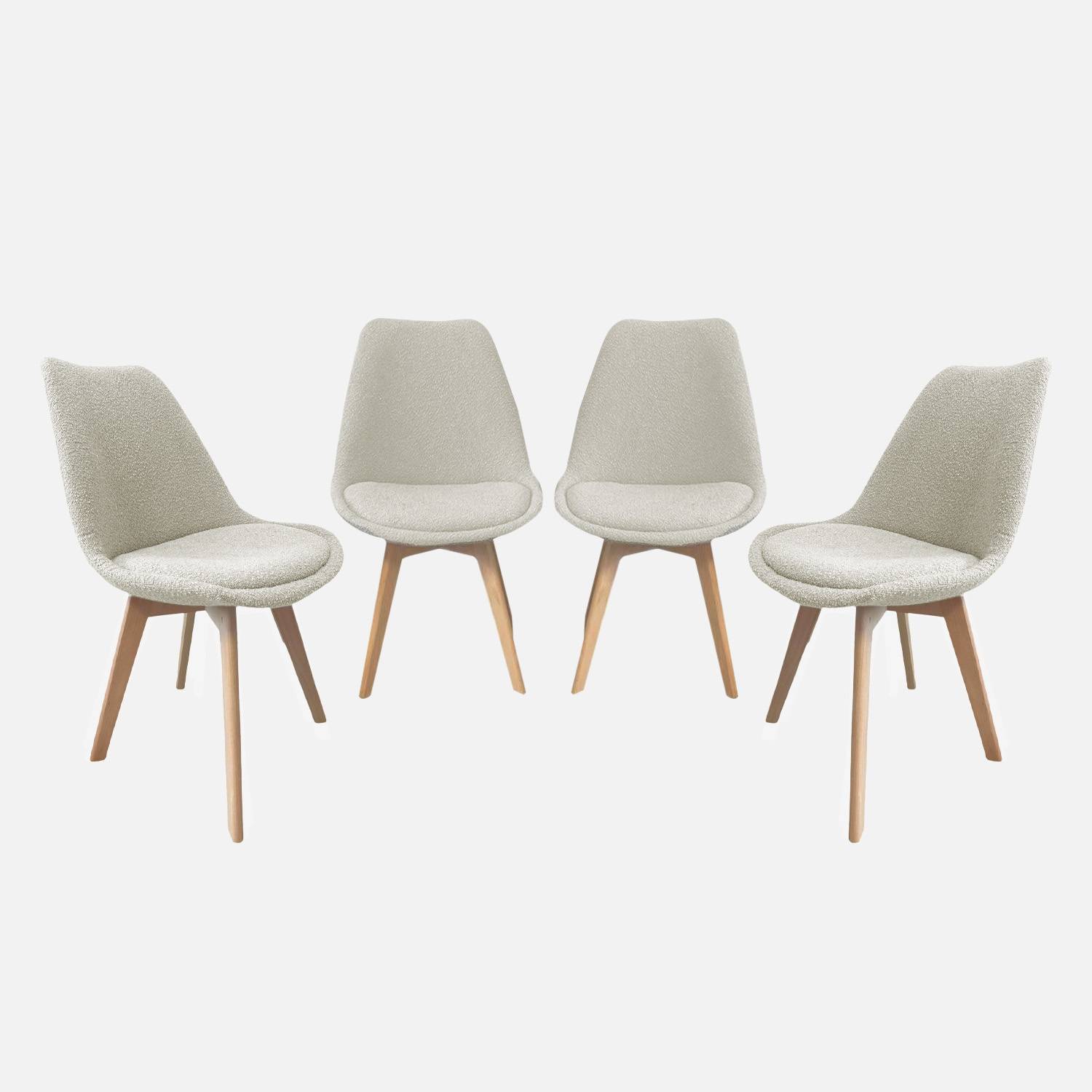 Lot de 4 chaises scandinaves revêtement bouclette texturée blanc