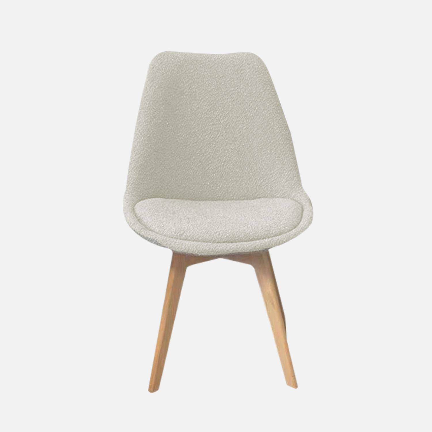 Lot de 4 chaises scandinaves revêtement bouclette texturée blanc, pieds bois de hêtre - Nils Photo3