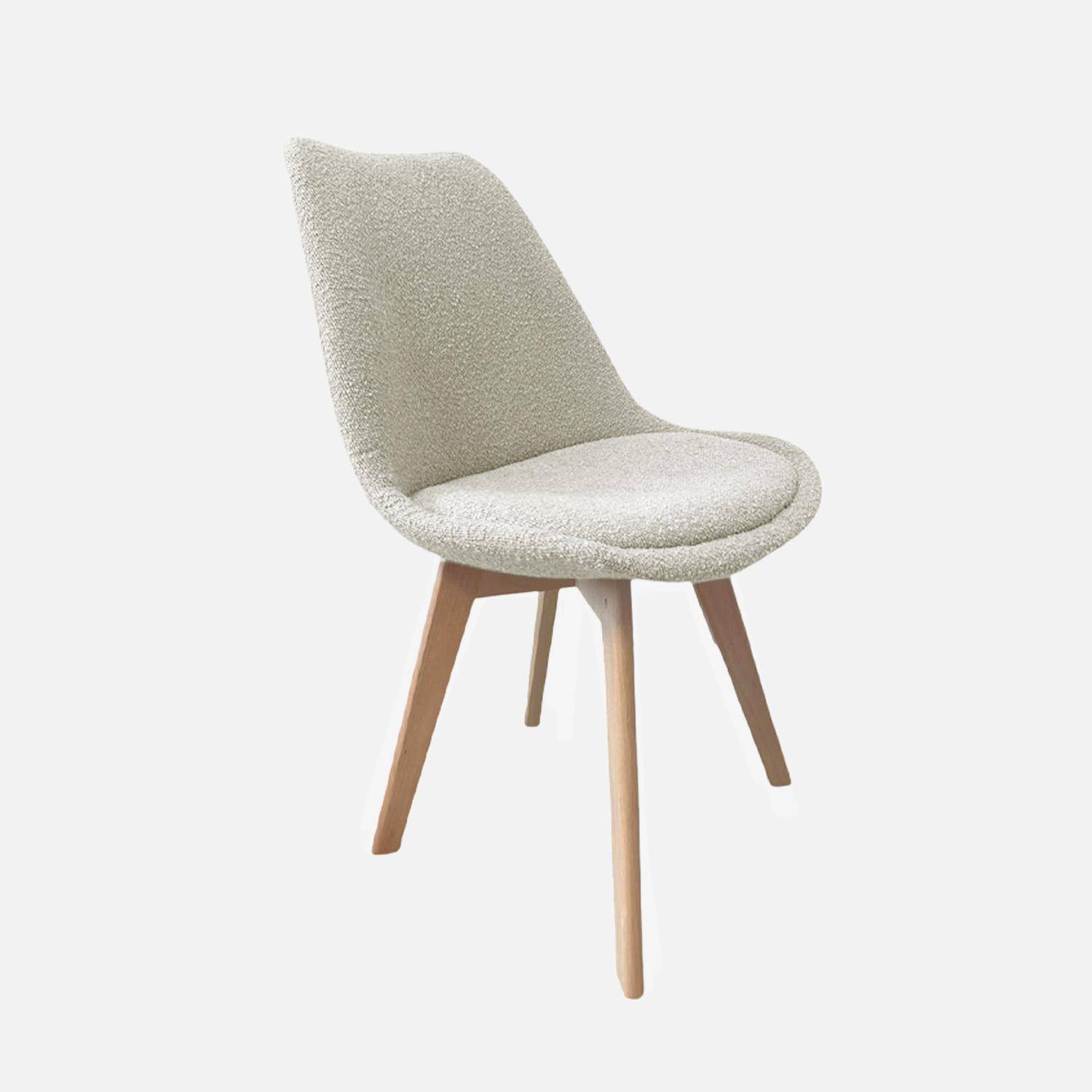 Lot de 4 chaises scandinaves revêtement bouclette texturée blanc, pieds bois de hêtre - Nils Photo2