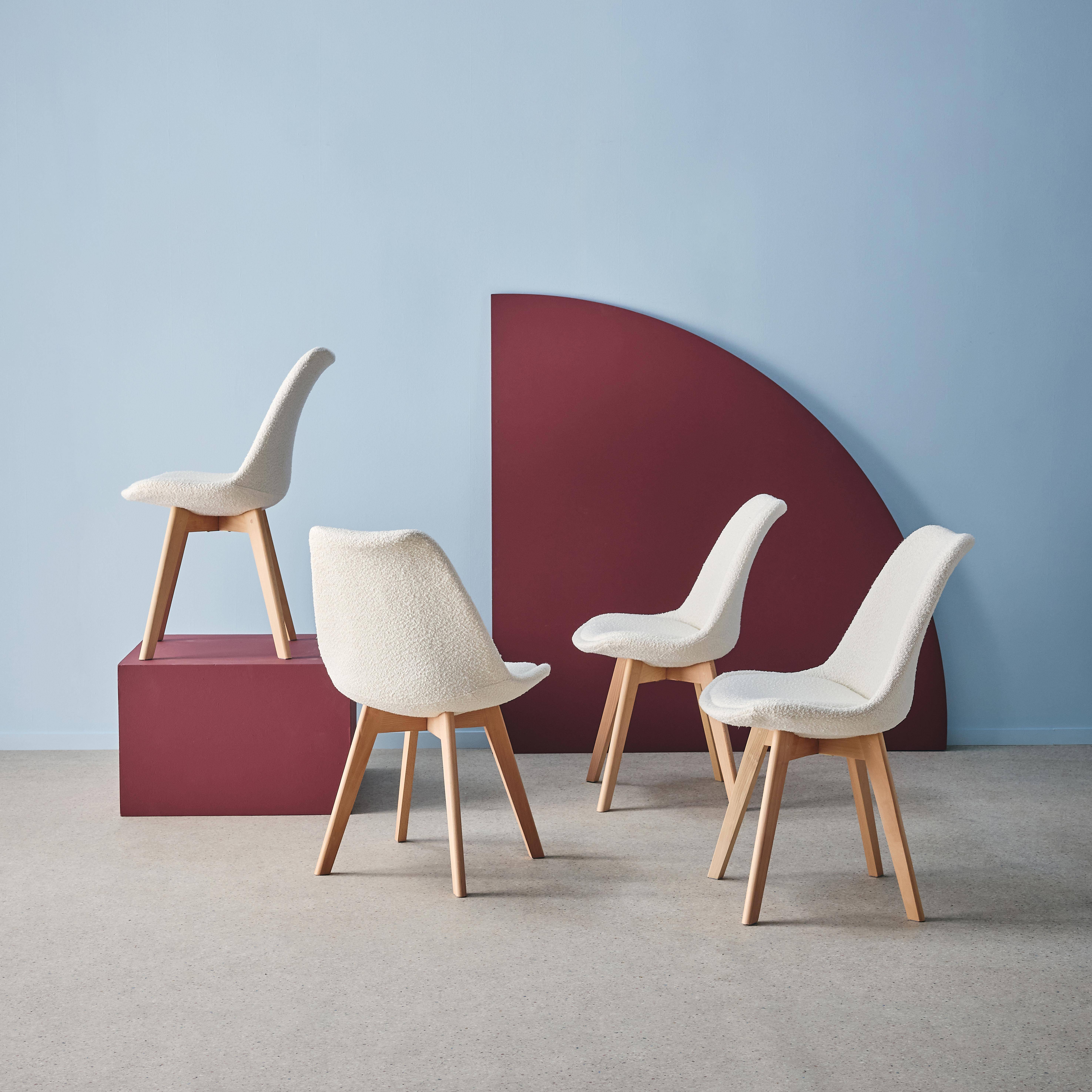 4er-Set skandinavische Stühle mit strukturiertem Bouclé-Bezug, weiß, Beine aus Buchenholz - Nils Photo2