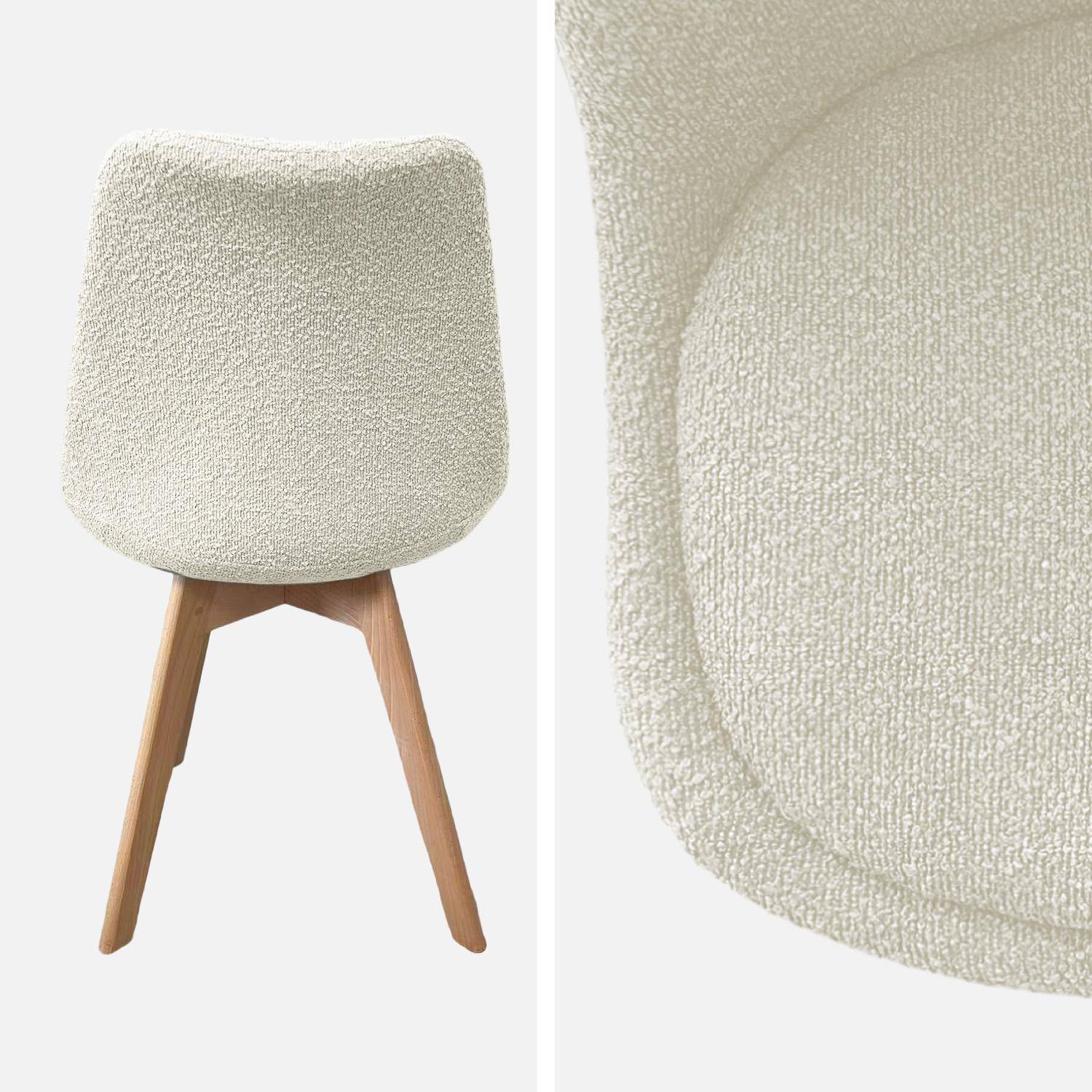 Lot de 4 chaises scandinaves revêtement bouclette texturée blanc, pieds bois de hêtre - Nils Photo4