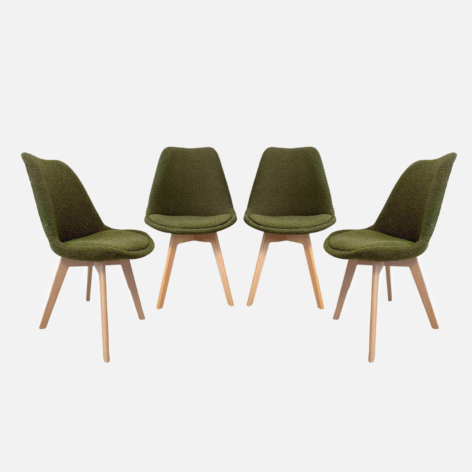 Lot de 4 chaises scandinaves revêtement bouclette texturée kaki