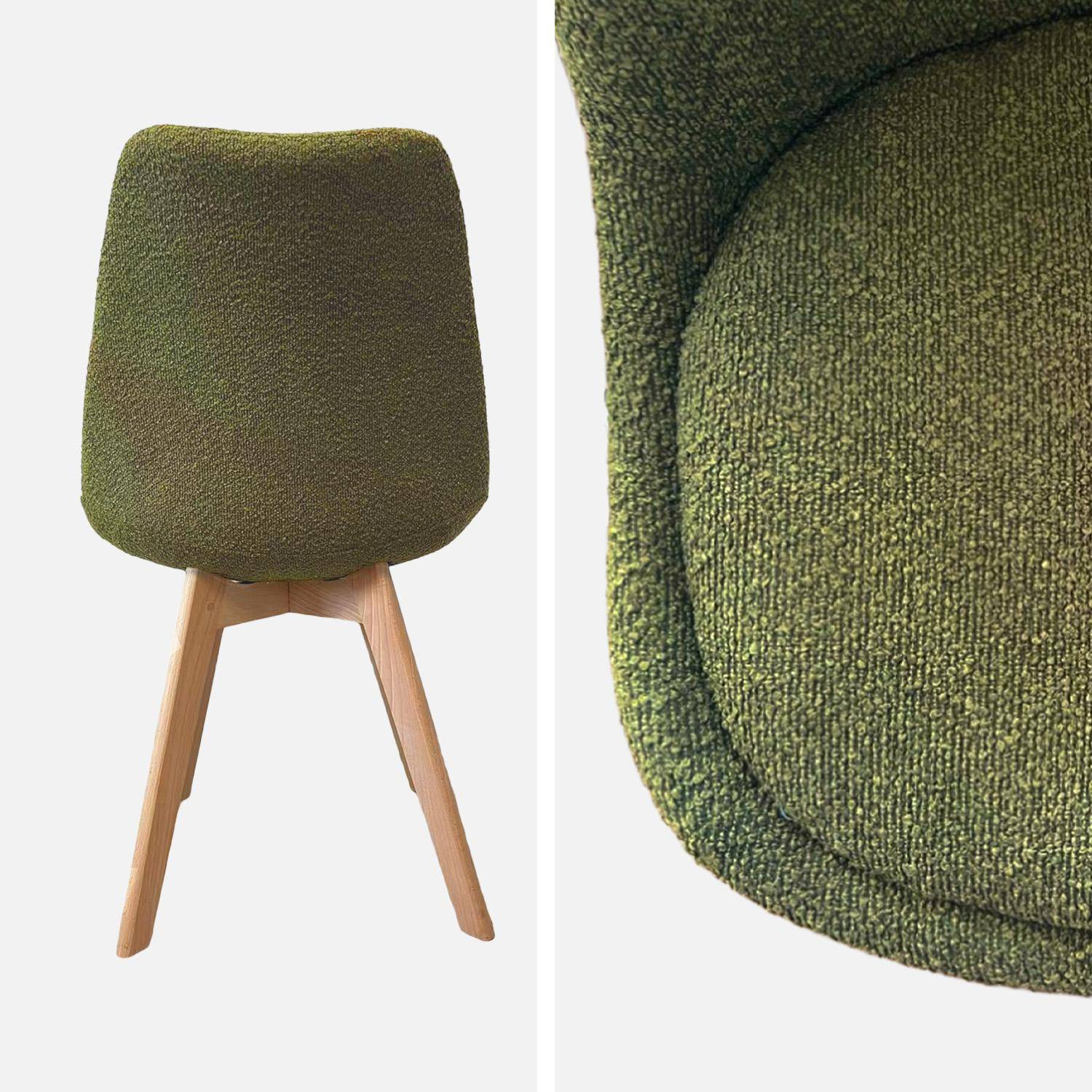 Lot de 4 chaises scandinaves revêtement bouclette texturée kaki, pieds bois de hêtre - Nils Photo4