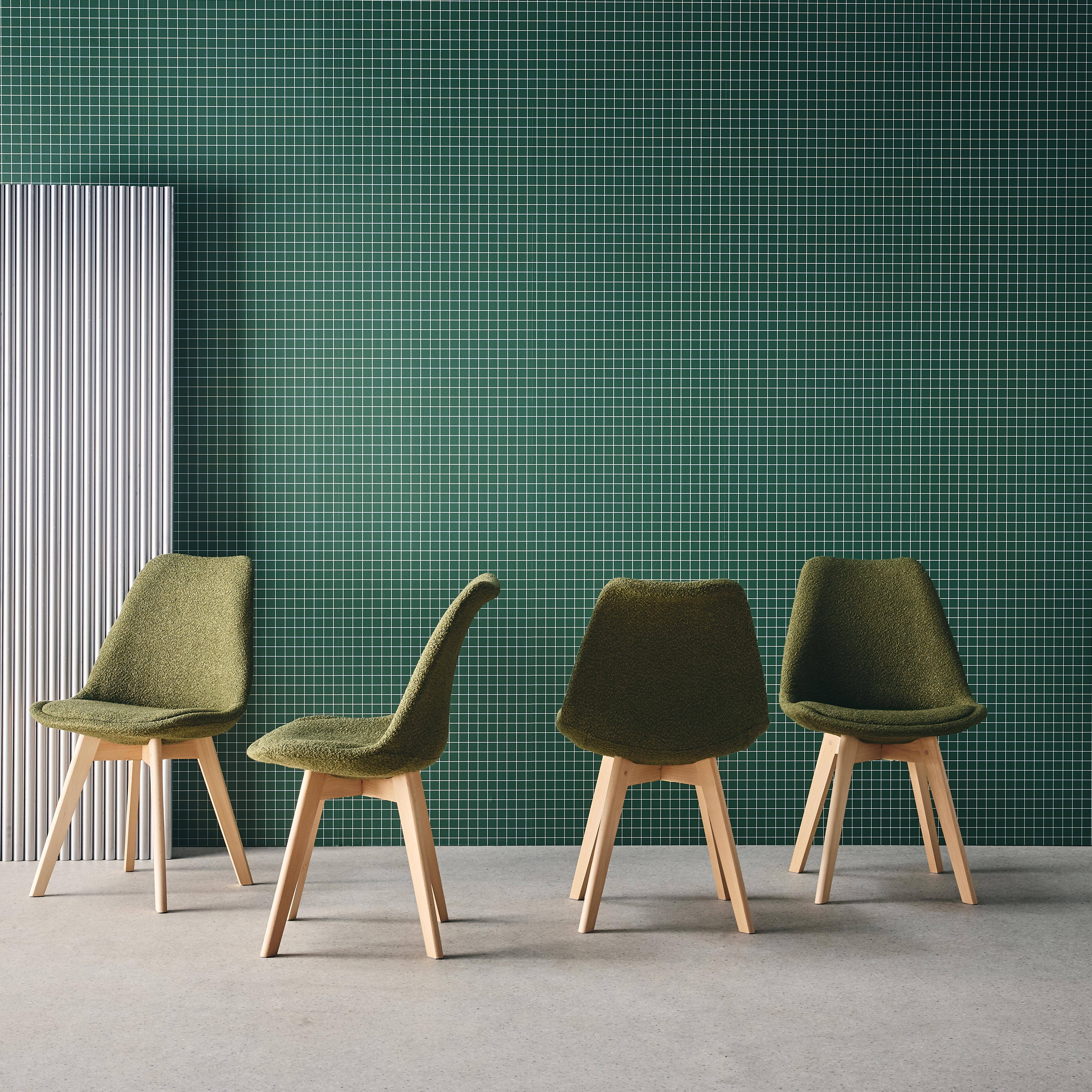 4er-Set skandinavische Stühle mit strukturiertem Bouclé-Bezug, khaki, Beine aus Buchenholz - Nils,sweeek,Photo2
