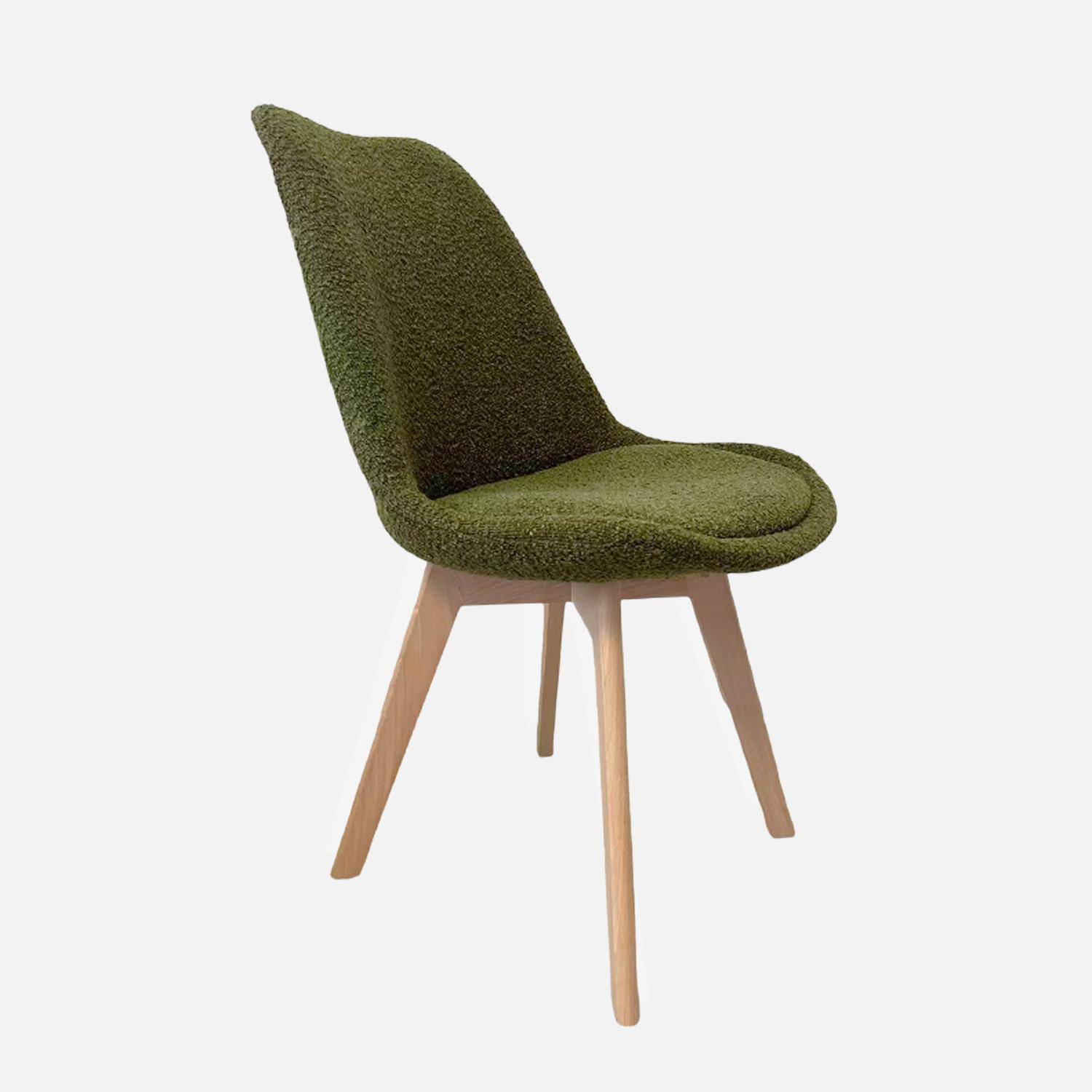 Lot de 4 chaises scandinaves revêtement bouclette texturée kaki, pieds bois de hêtre - Nils Photo2