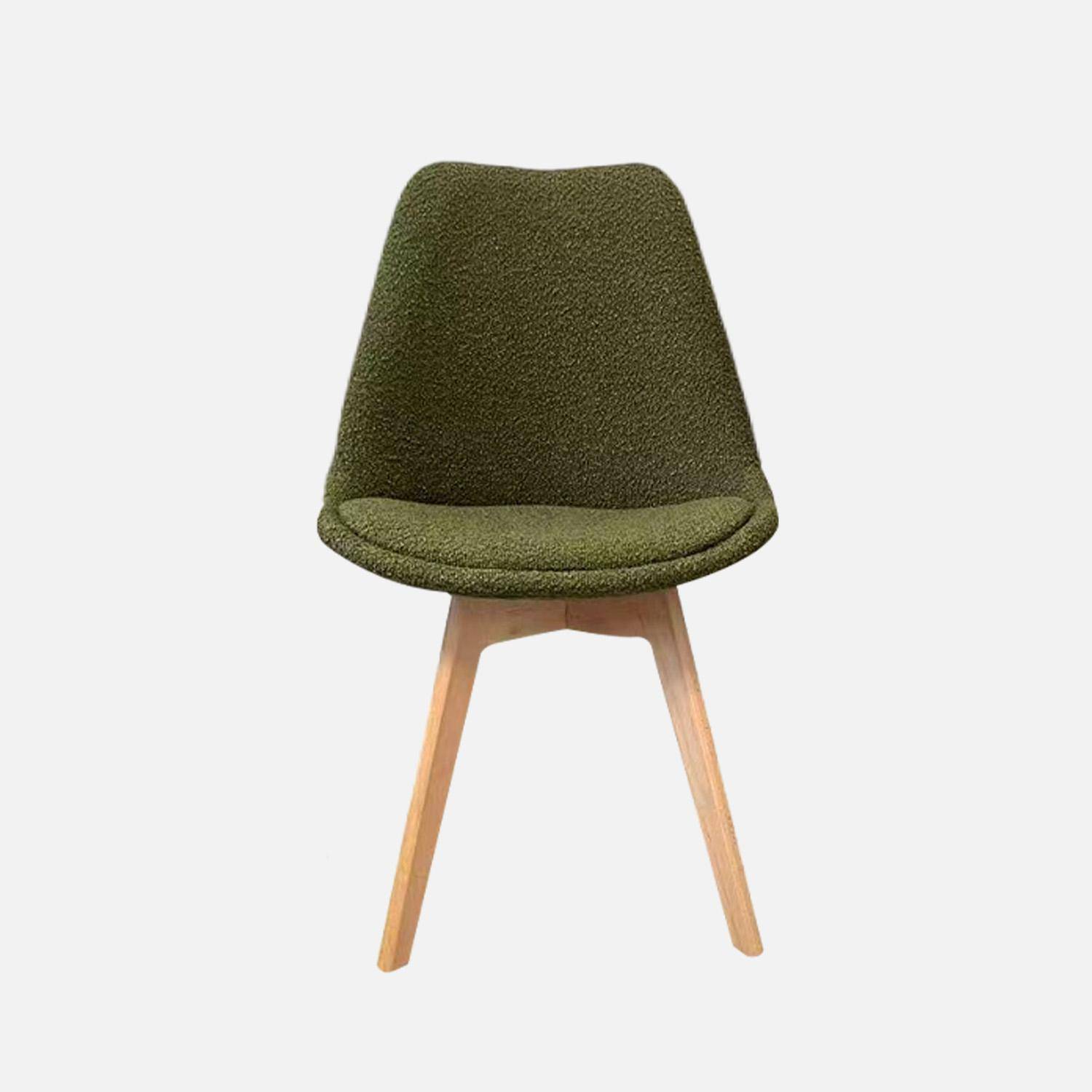 Lot de 4 chaises scandinaves revêtement bouclette texturée kaki, pieds bois de hêtre - Nils Photo3
