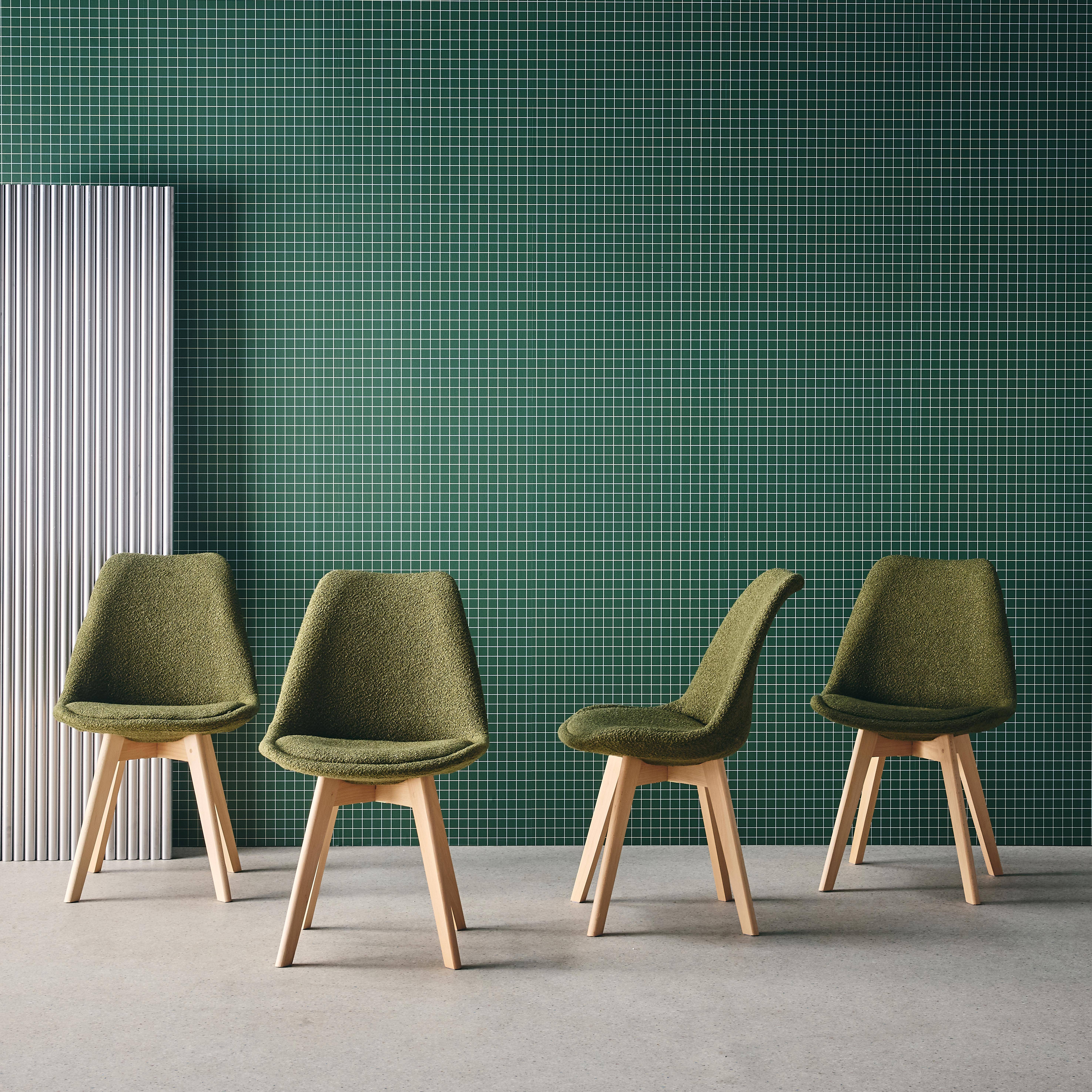 4er-Set skandinavische Stühle mit strukturiertem Bouclé-Bezug, khaki, Beine aus Buchenholz - Nils,sweeek,Photo1