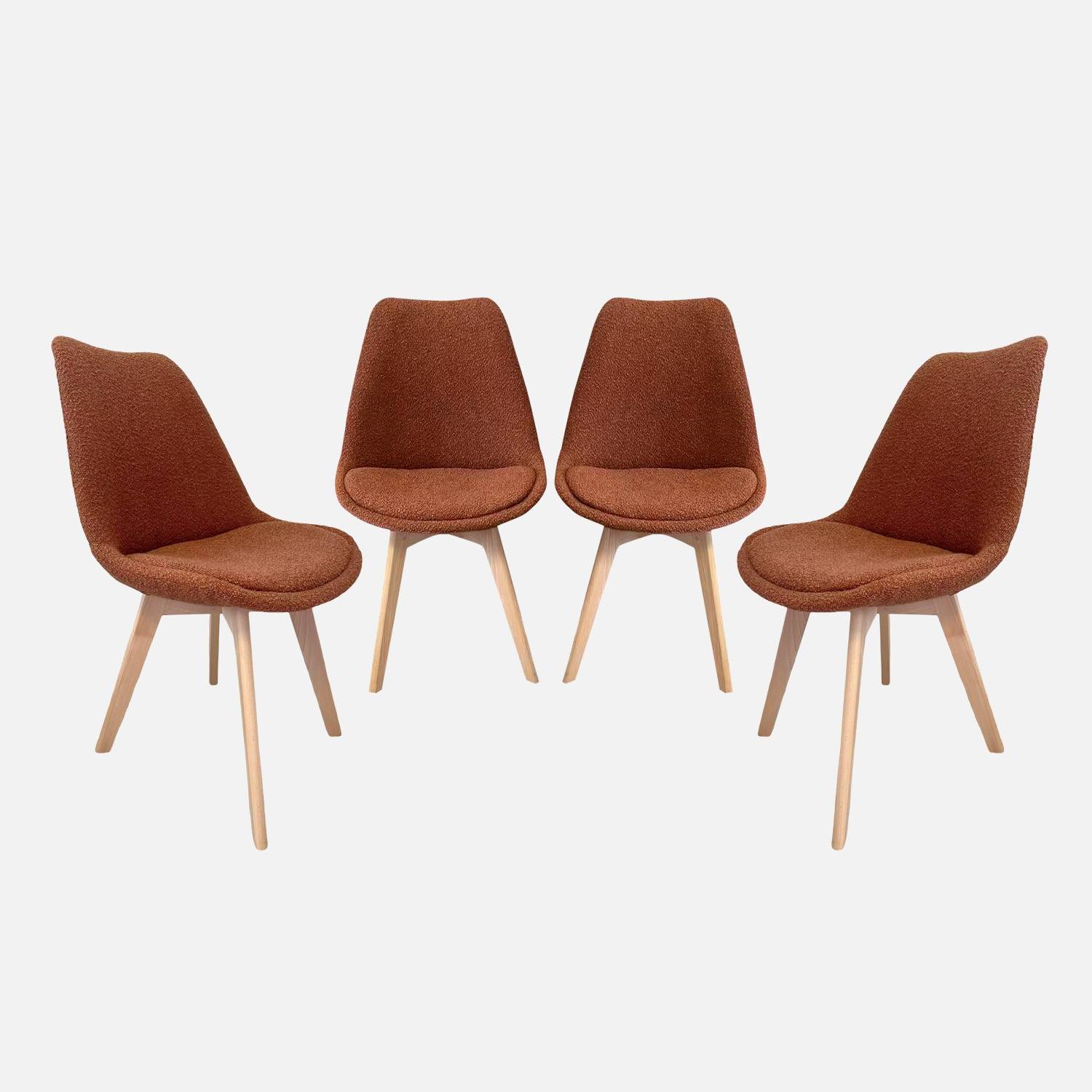 Lot de 4 chaises scandinaves revêtement bouclette texturée terracotta