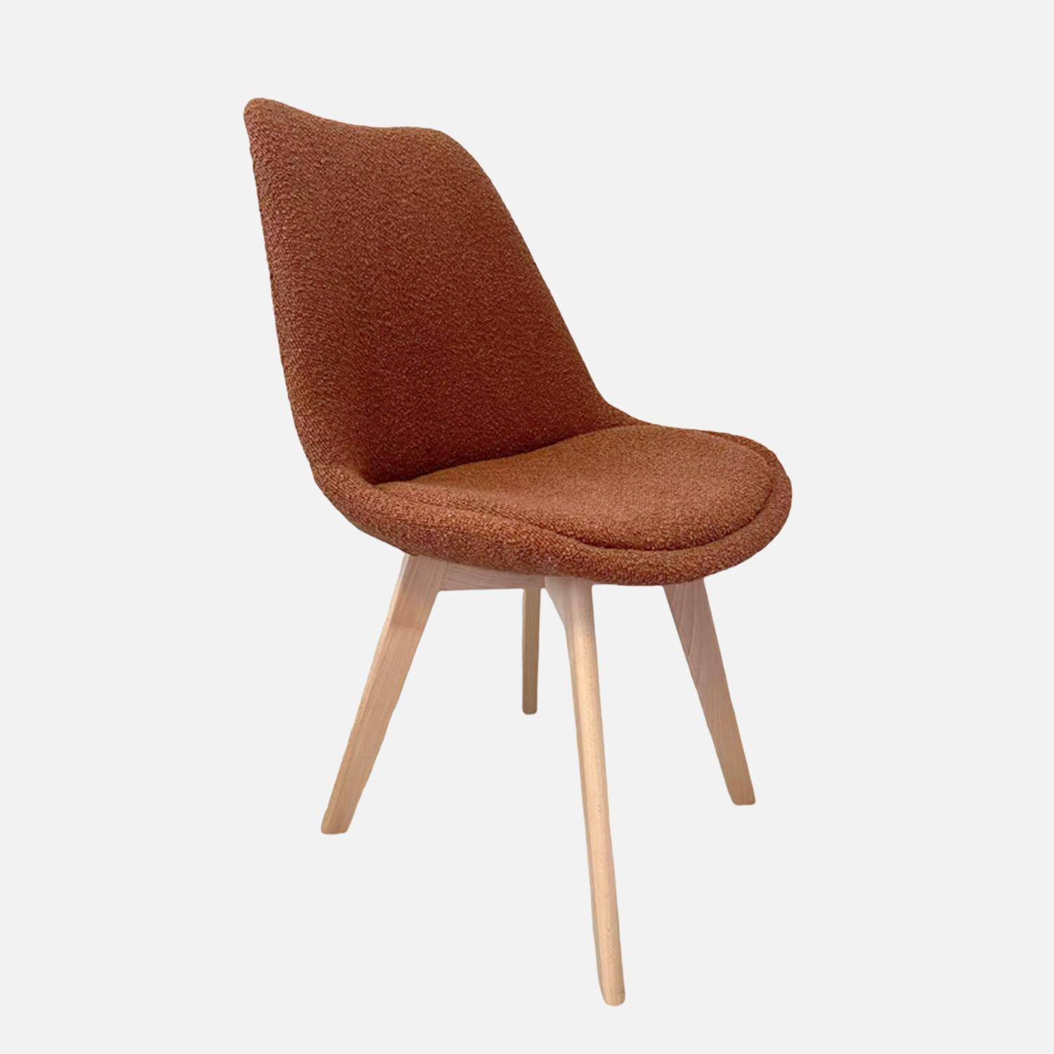 Lot de 4 chaises scandinaves revêtement bouclette texturée terracotta, pieds bois de hêtre - Nils Photo2
