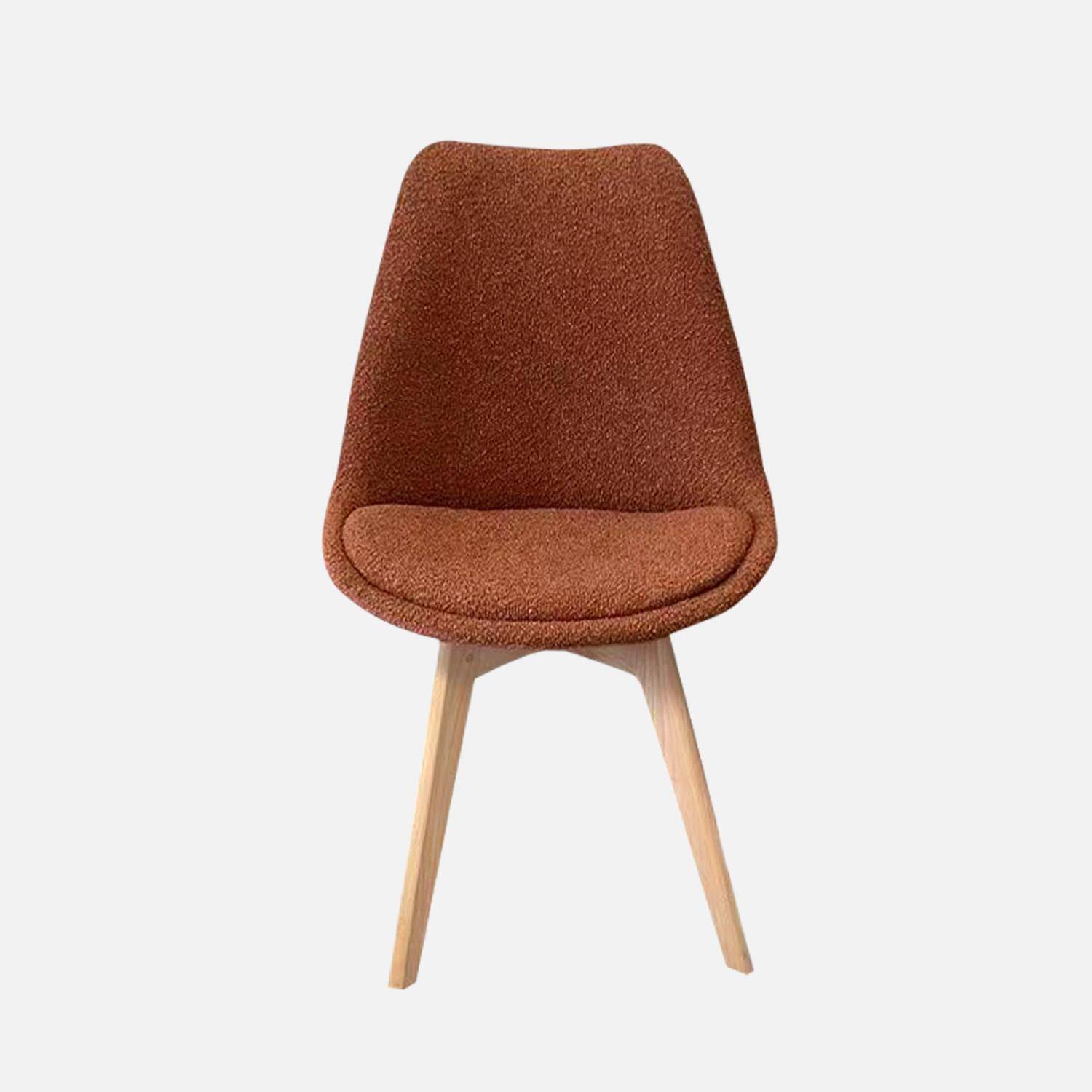 Lot de 4 chaises scandinaves revêtement bouclette texturée terracotta, pieds bois de hêtre - Nils Photo3