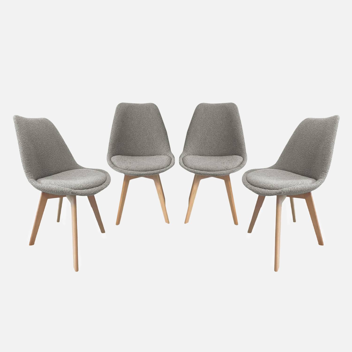 Lot de 4 chaises scandinaves revêtement bouclette texturée gris clair