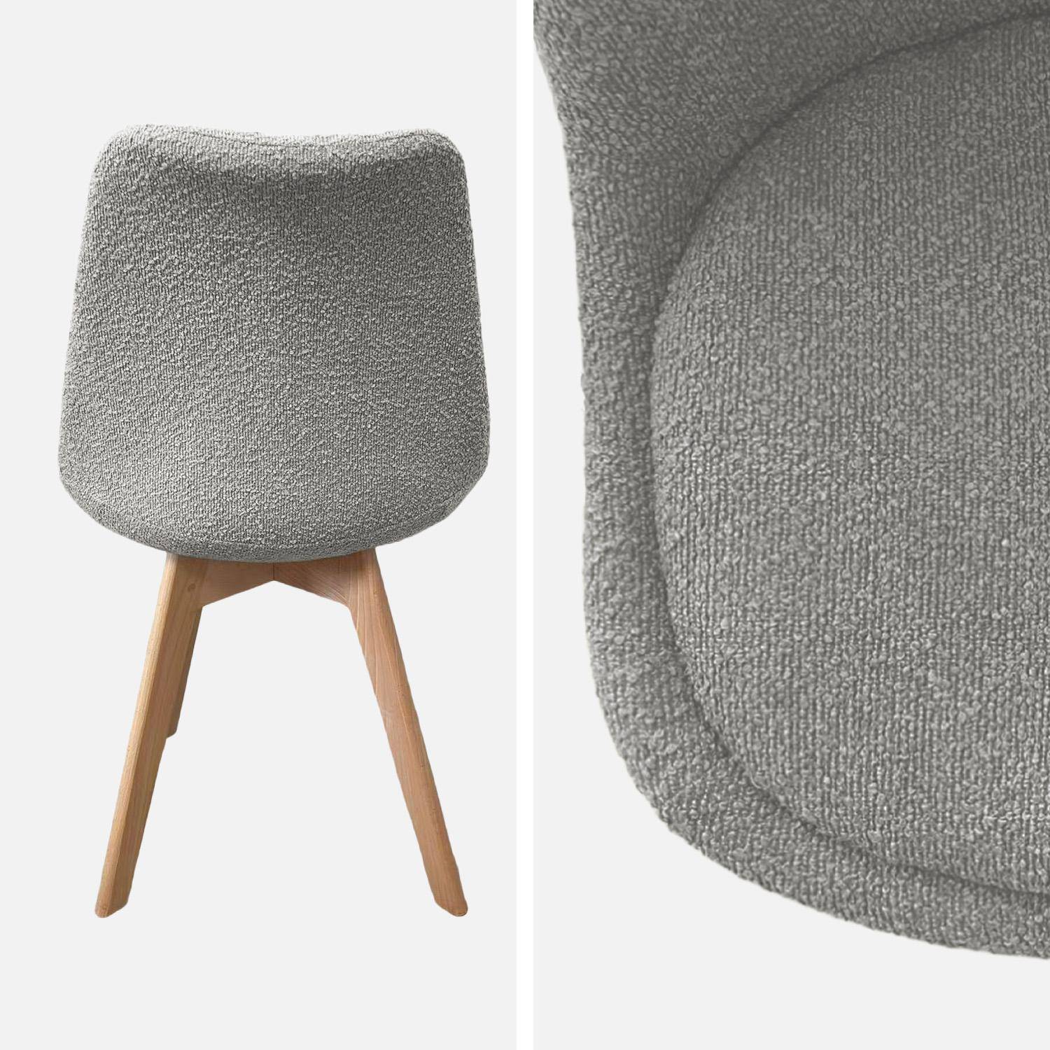 Lot de 4 chaises scandinaves revêtement bouclette texturée gris clair, pieds bois de hêtre - Nils Photo4