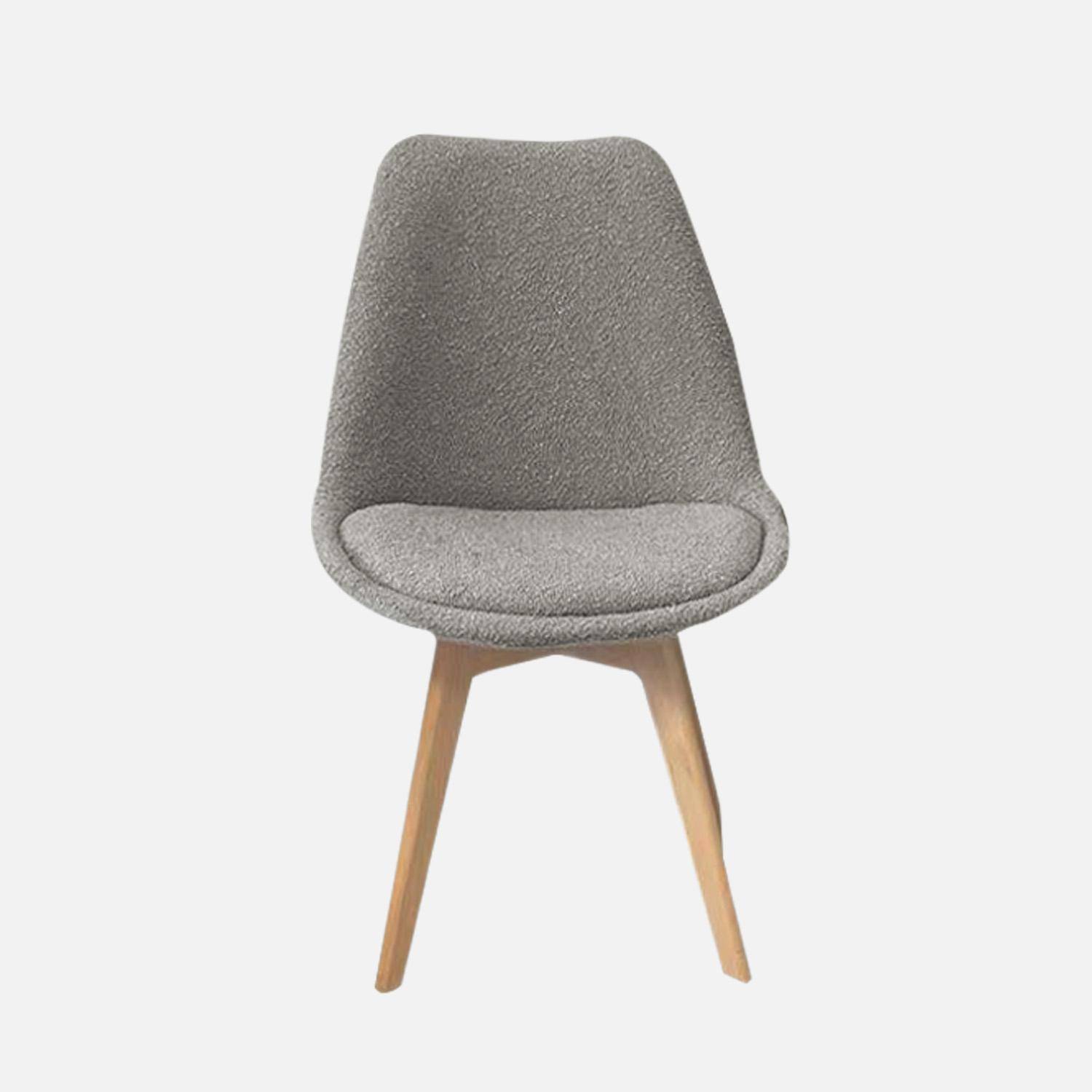 Lot de 4 chaises scandinaves revêtement bouclette texturée gris clair, pieds bois de hêtre - Nils Photo3