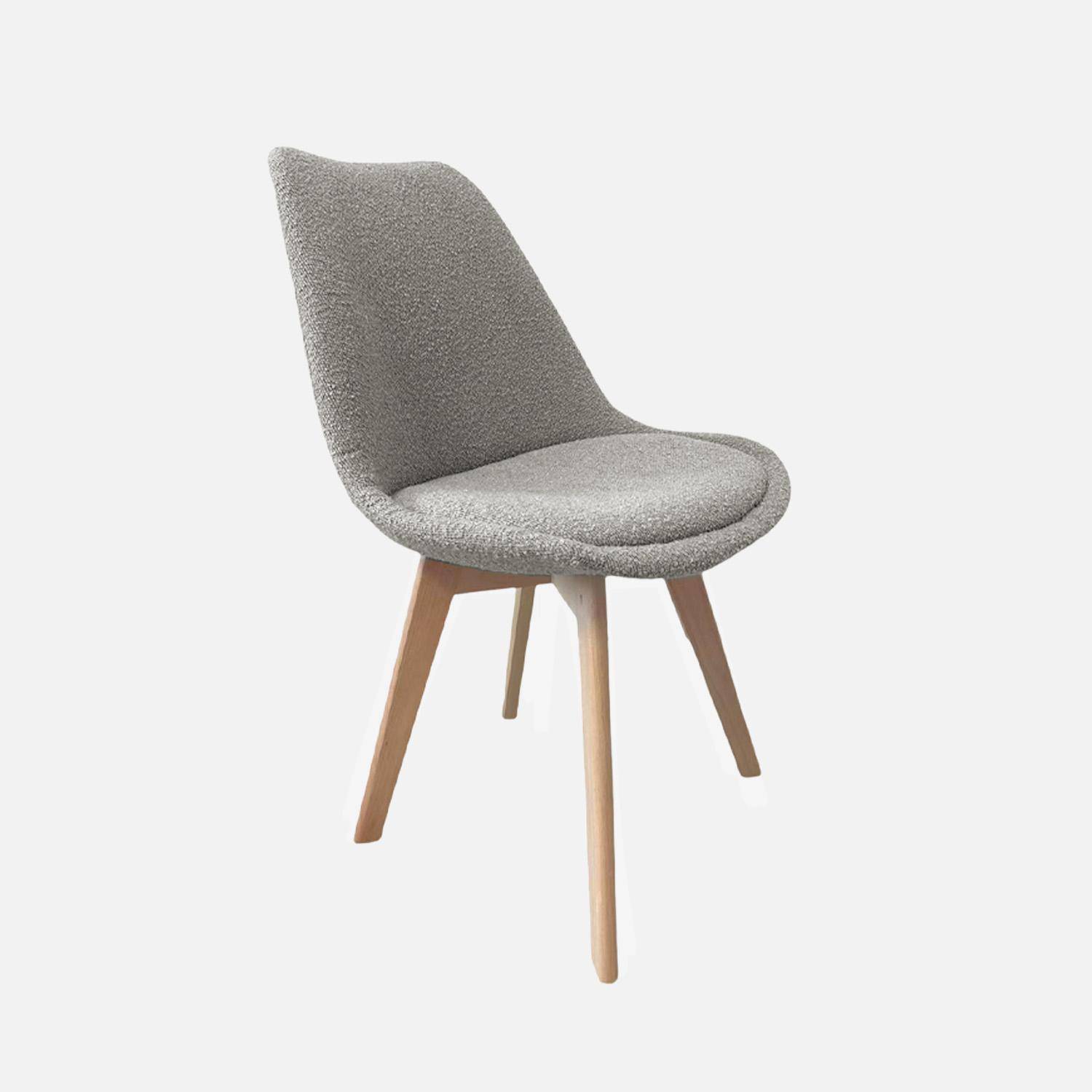 Lot de 4 chaises scandinaves revêtement bouclette texturée gris clair, pieds bois de hêtre - Nils Photo2