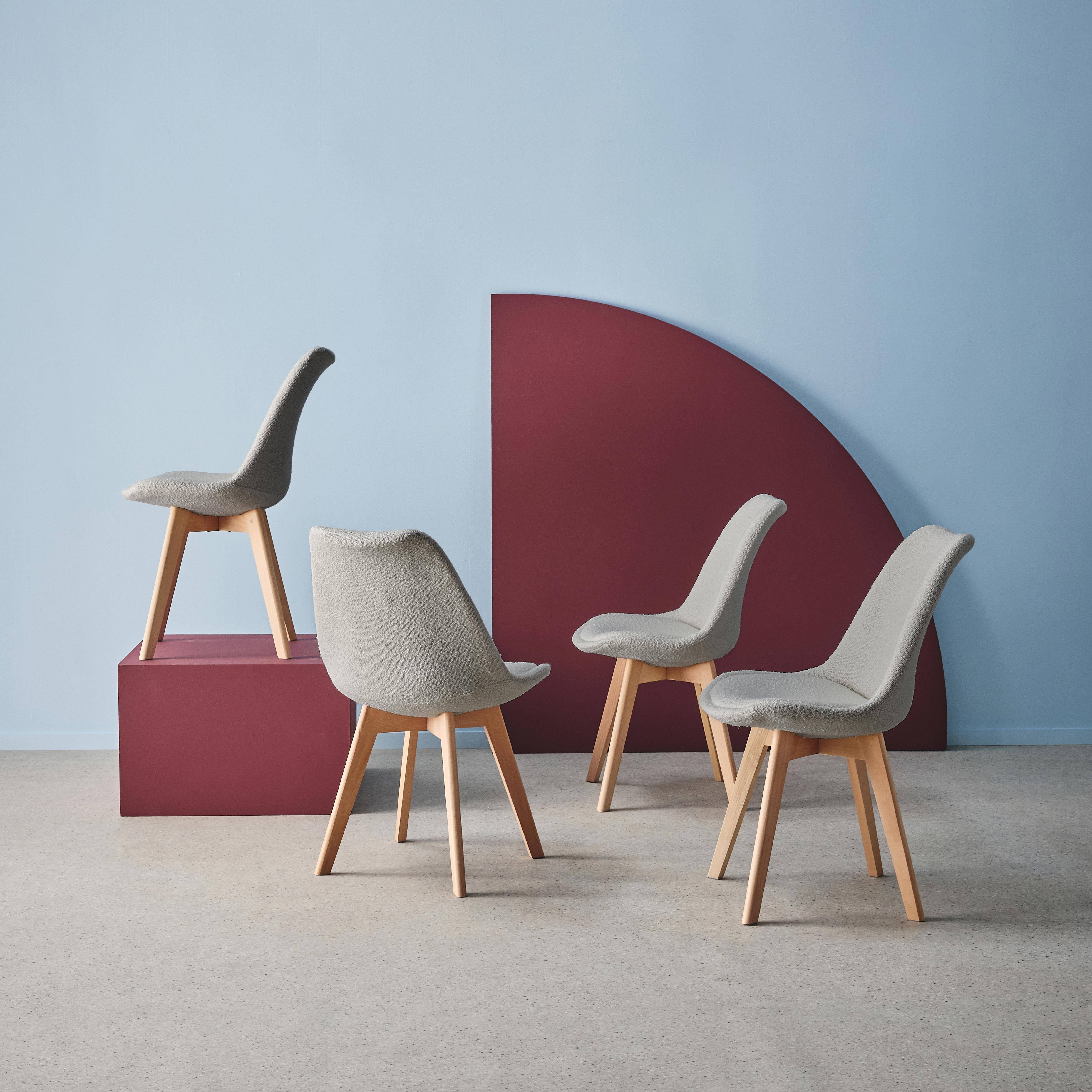 Lot de 4 chaises scandinaves revêtement bouclette texturée gris clair, pieds bois de hêtre - Nils Photo2